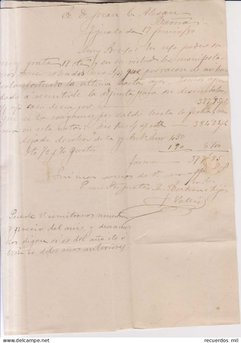 Año 1879 Edifil 204 Alfonso XII Carta  Matasellos Ygualada Barcelona M. Bertran E Hijos - Covers & Documents