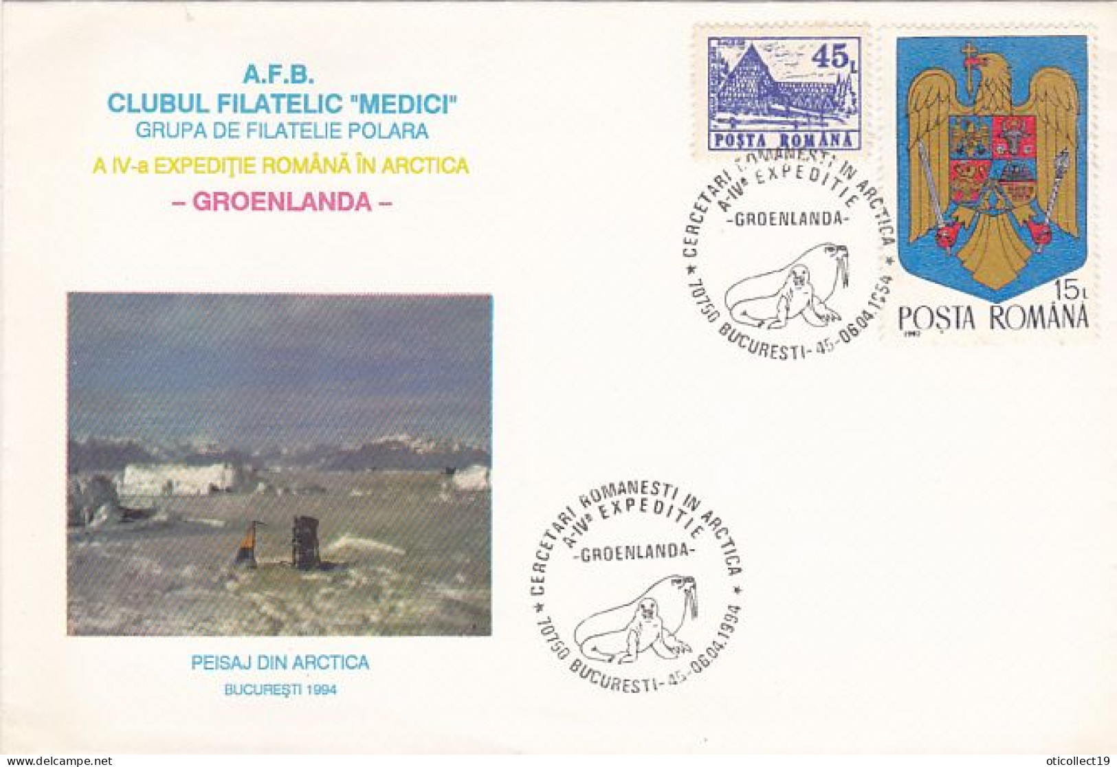 GREENLAND, ROMANIAN ARCTIC EXPEDITION, NORTH POLE, SPECIAL COVER, 1994, ROMANIA - Arctische Expedities