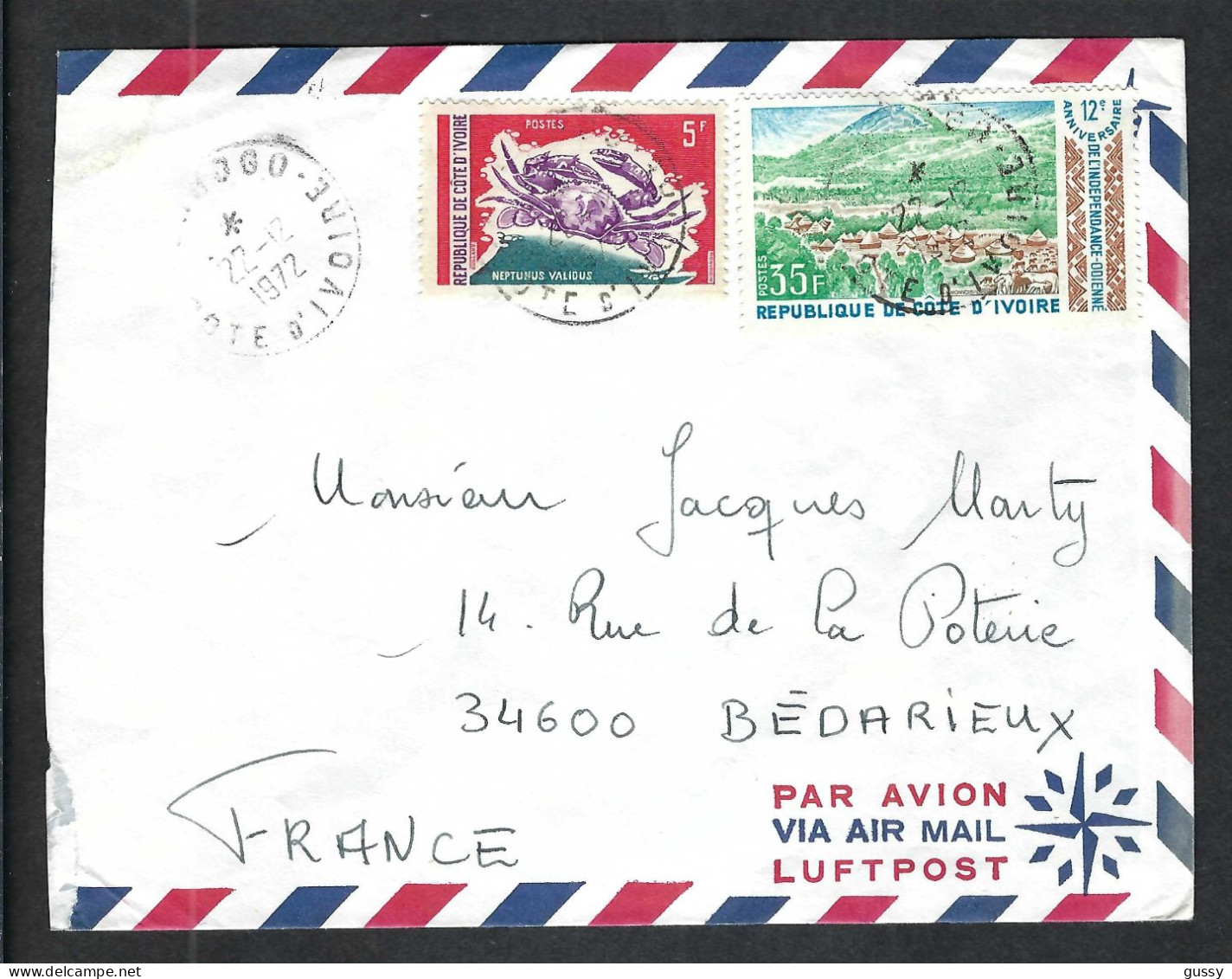 COTE D'IVOIRE P.A. 1972: LSC De KORHOGO à BEDARIEUX (Hérault, France) - Côte D'Ivoire (1960-...)