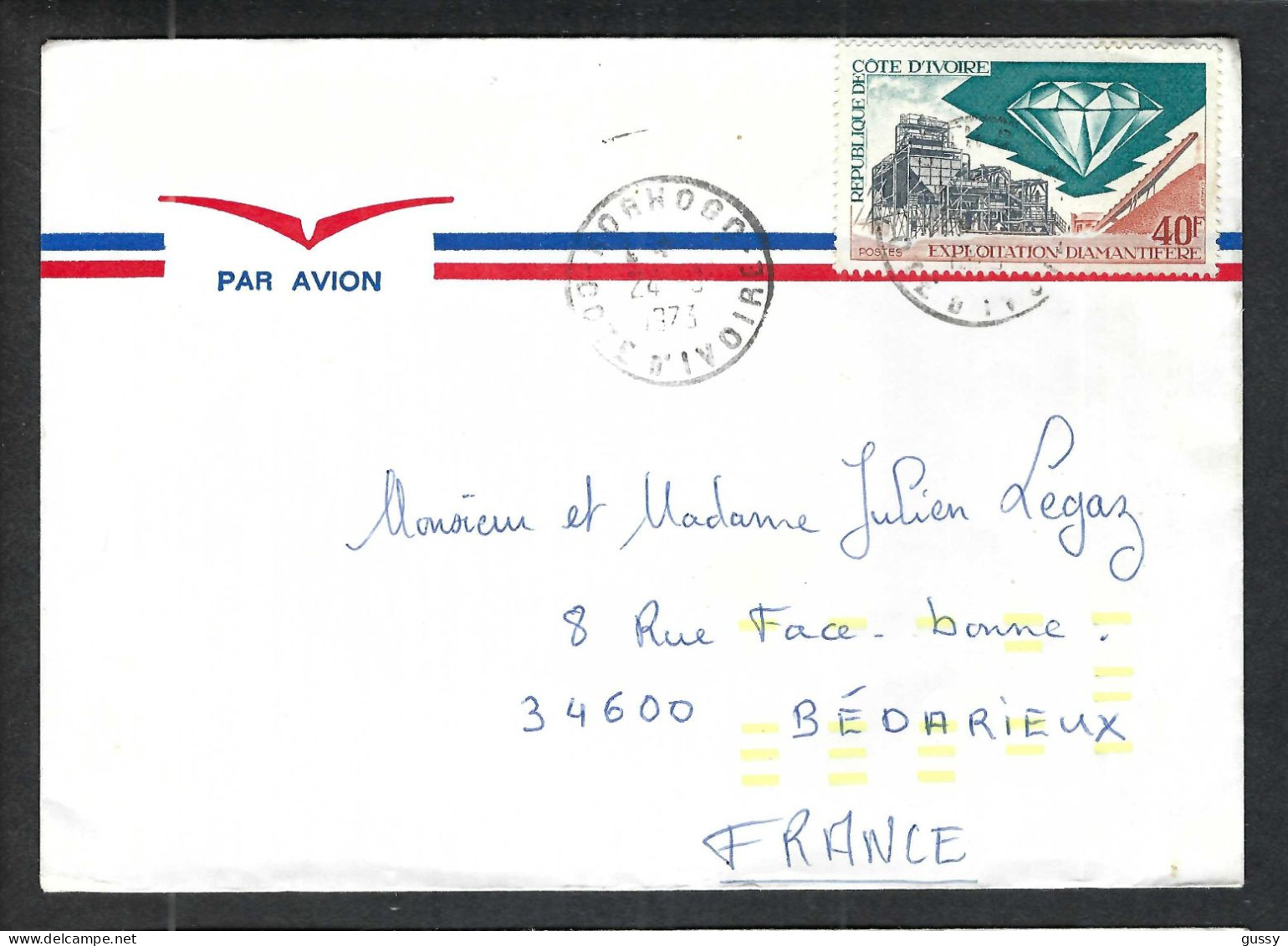 COTE D'IVOIRE P.A. 1973: LSC De KORHOGO à BEDARIEUX (Hérault, France) - Côte D'Ivoire (1960-...)