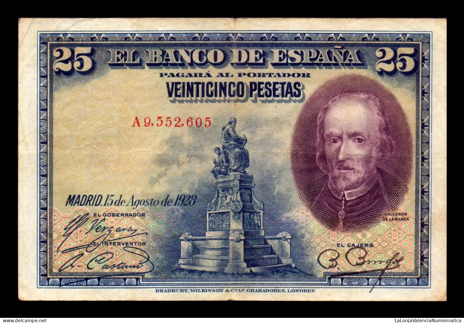 España Spain Lote 10 Billetes 25 Pesetas Calderón 1928 Pick 74 Bc/Mbc F/Vf - 1-2-5-25 Pesetas