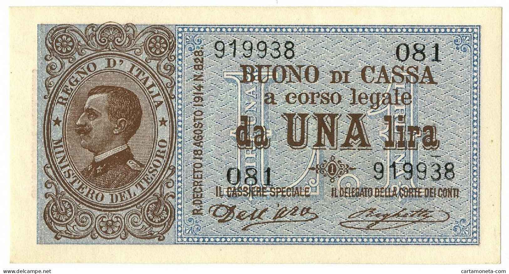1 LIRA BUONO DI CASSA EFFIGE VITTORIO EMANUELE III 02/09/1914 SUP - Andere