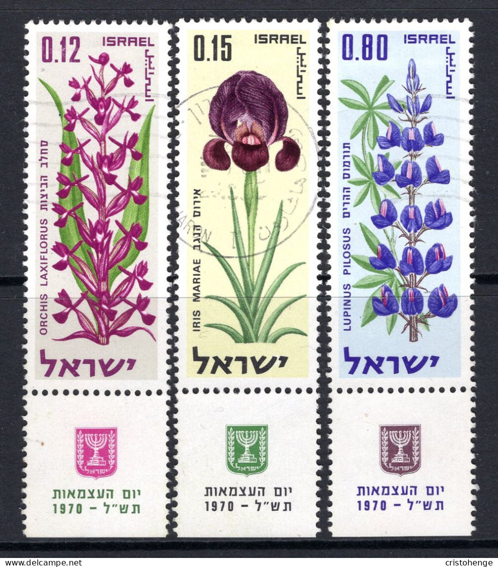 Israel 1970 Independence Day - Flowers - Tab - Set Used (SG 445-447) - Used Stamps (with Tabs)