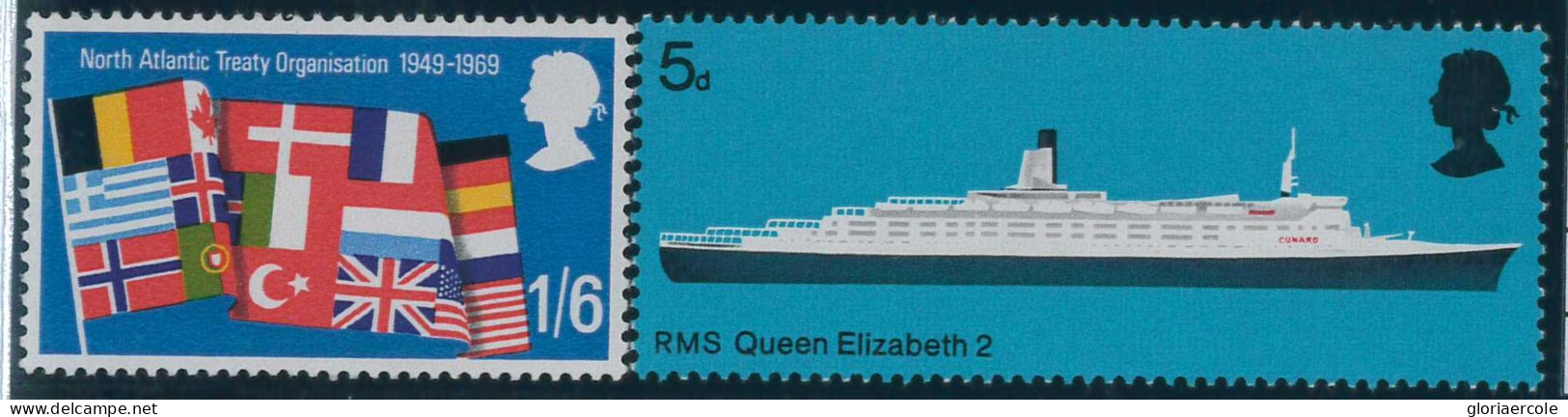 P0782 - GB - Lot Of 2  STAMPS -  PHOSPHOR MISSING!   MNH Flags  BOATS - Errors, Freaks & Oddities (EFOs