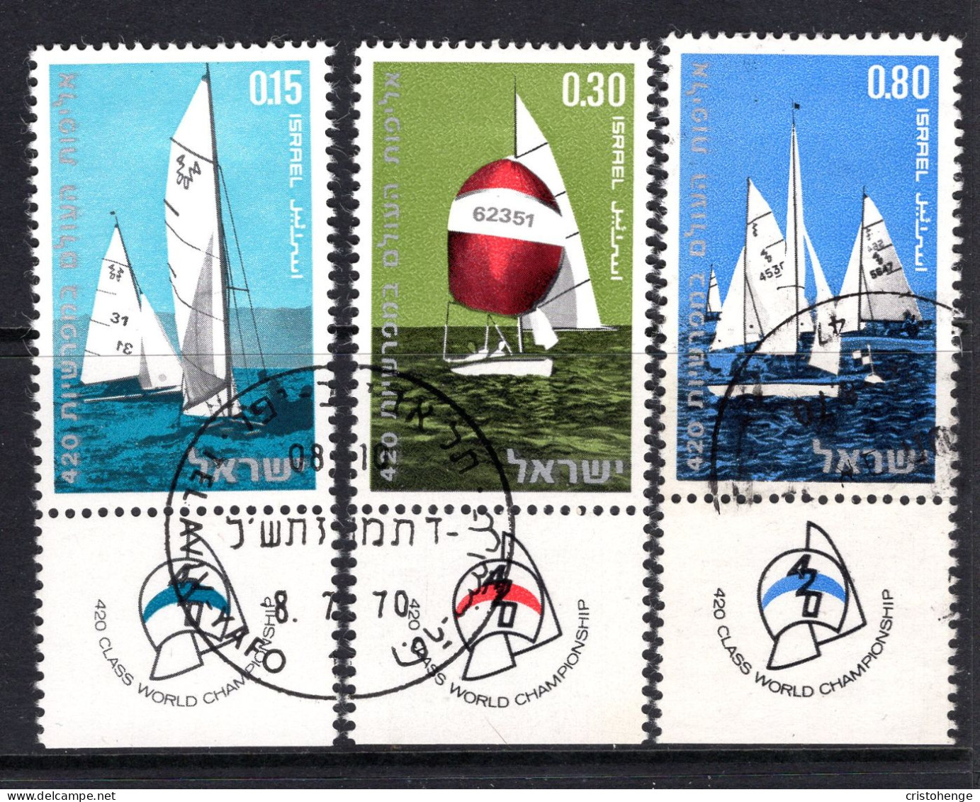 Israel 1970 World 420 Class Sailing Championships - Tab - Set Used (SG 451-453) - Used Stamps (with Tabs)