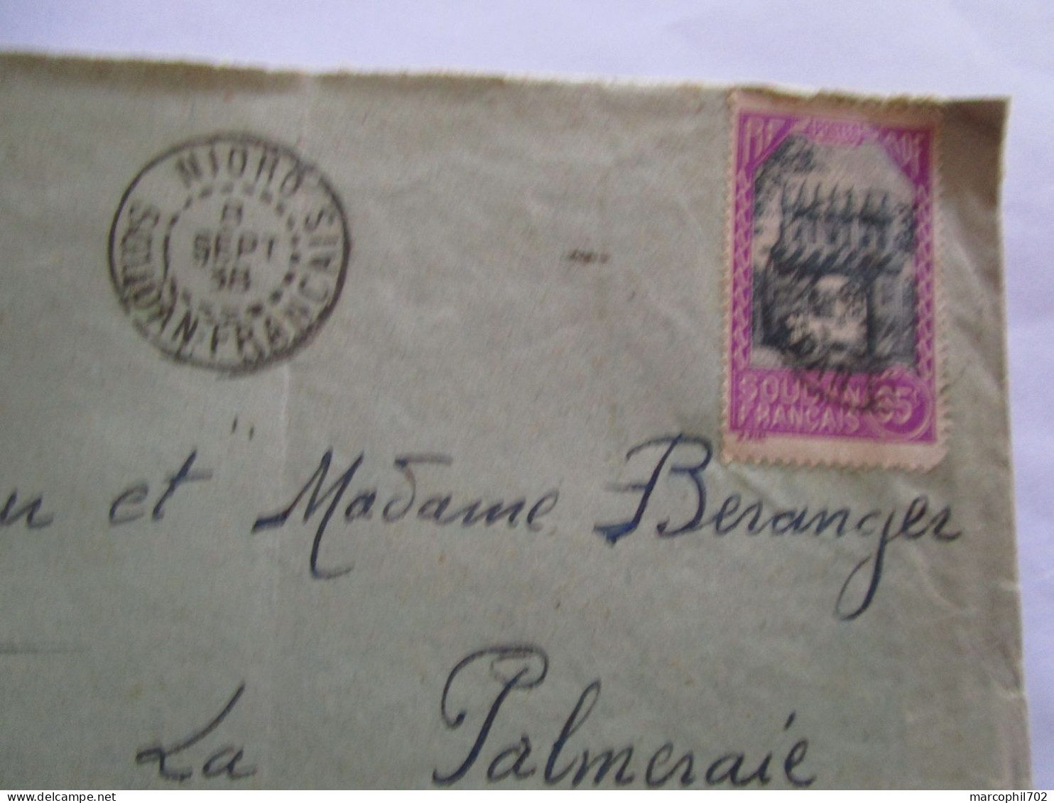 Lettre Ancienne Colonies Soudan Pour La Tunisie 8/9/38 - Briefe U. Dokumente