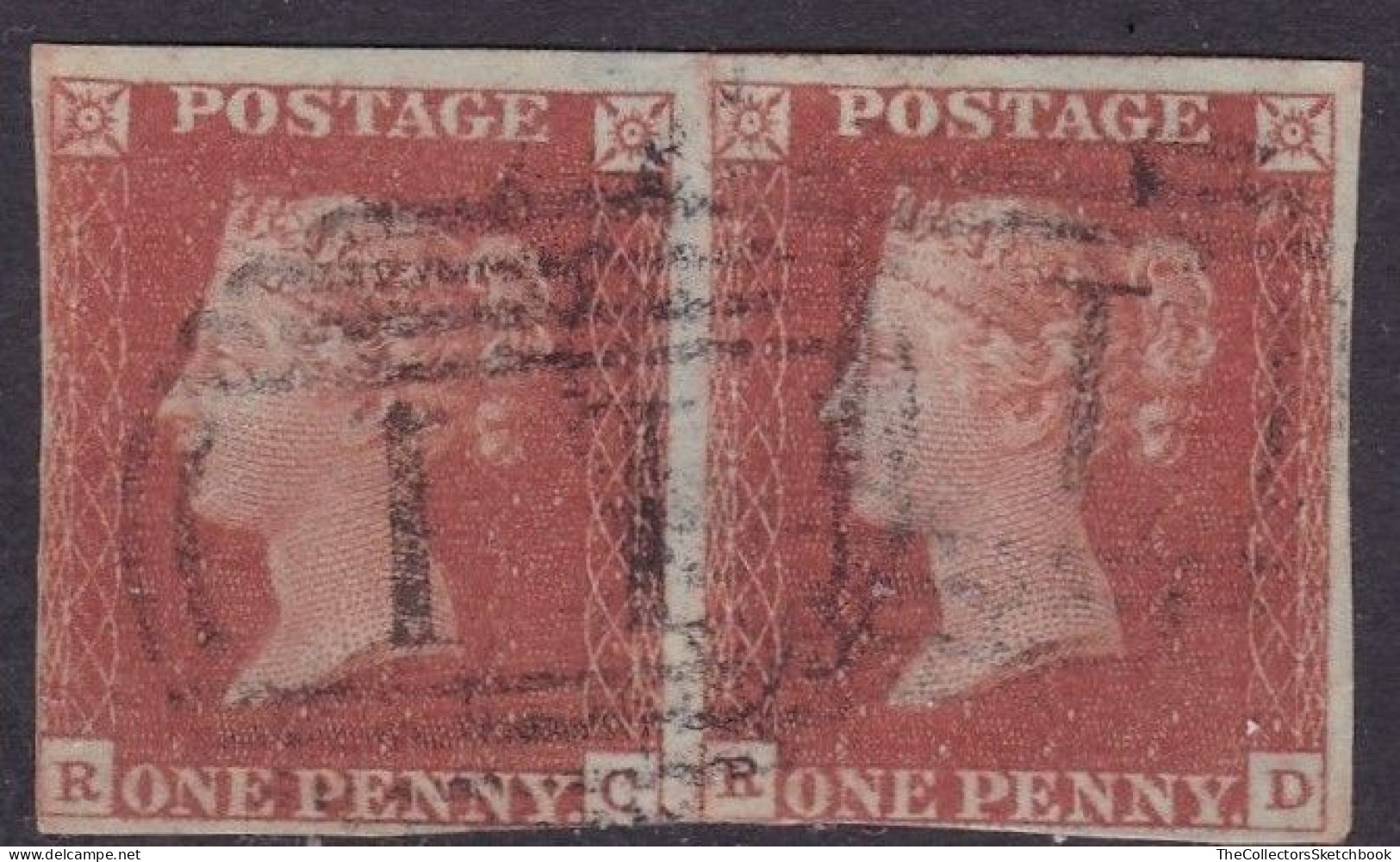 GB Victoria Line Engraved  Penny Red .  Imperf Pair. Good Used - Oblitérés