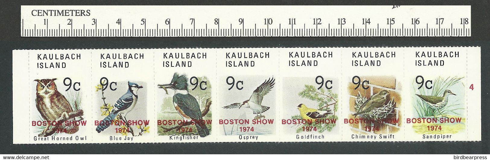 B69-03 CANADA Kaulbach Island Local Post 1974 MNH Strip Boston Show - Werbemarken (Vignetten)