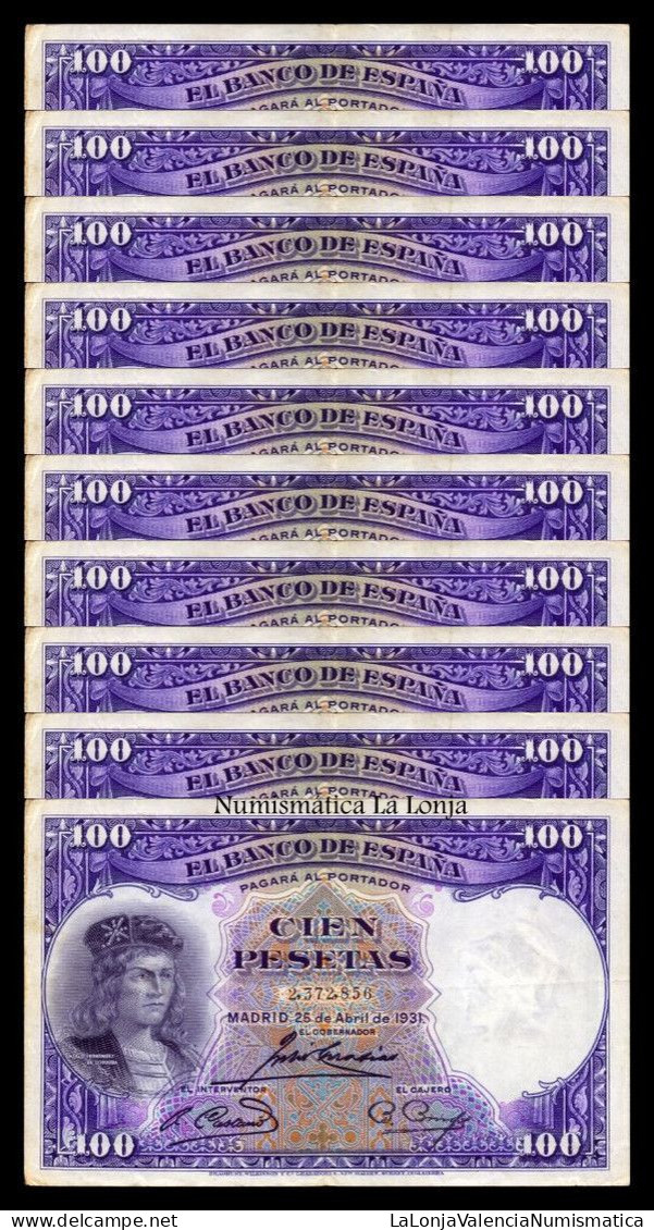 España Spain Lote 10 Billetes 100 Pesetas Gran Capitán 1931 Pick 83 Bc/Mbc F/Vf - 50 Pesetas