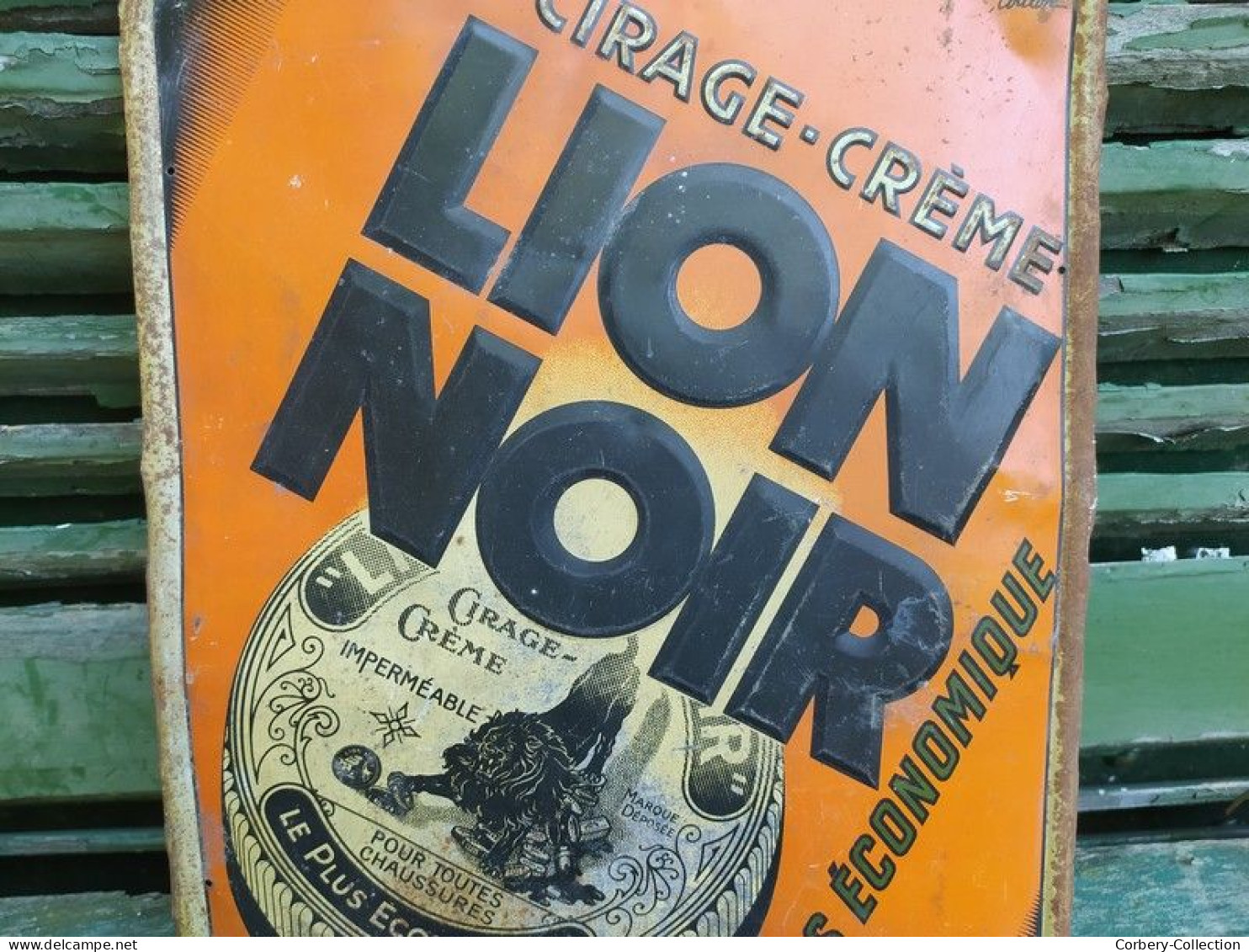 Ancienne Plaque Tôle Publicitaire Cirage Crême Lion Noir - Drogisterij