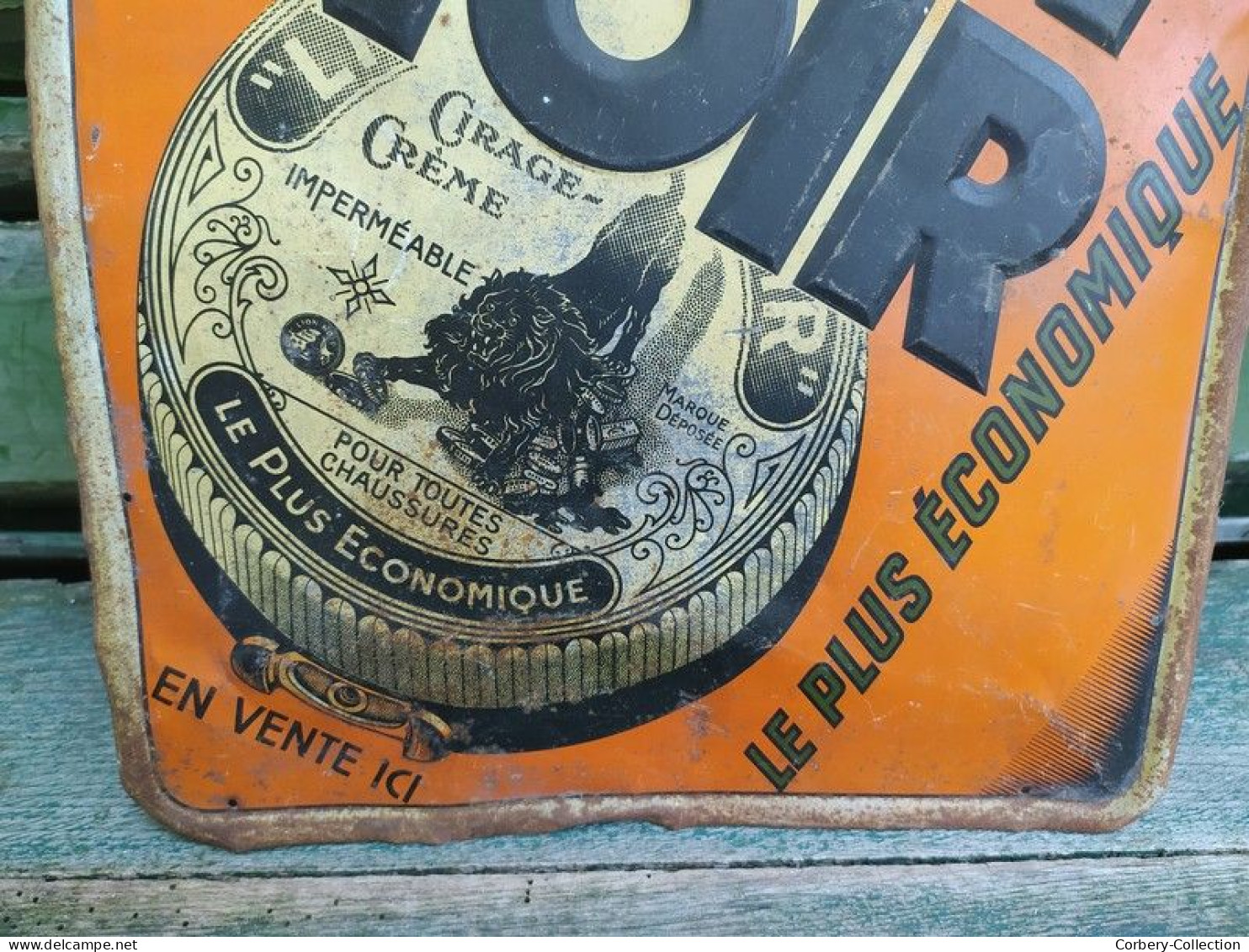Ancienne Plaque Tôle Publicitaire Cirage Crême Lion Noir - Chemist's
