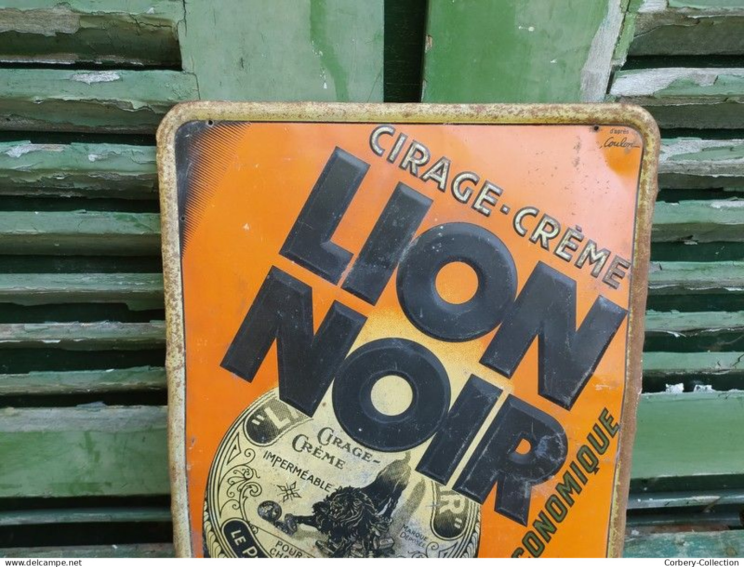Ancienne Plaque Tôle Publicitaire Cirage Crême Lion Noir
