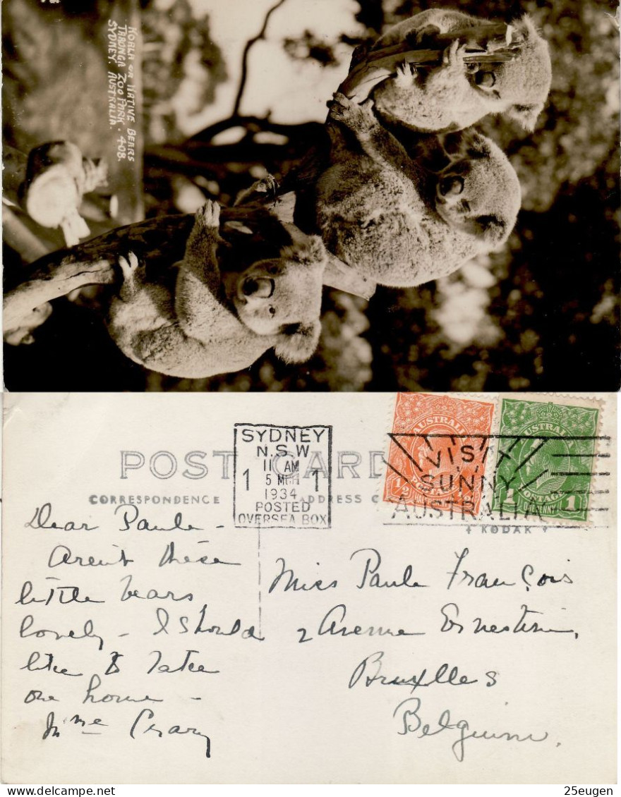 AUSTRALIA 1934  POSTCARD SENT FROM SYDNEY TO BRUXELLES - Cartas & Documentos
