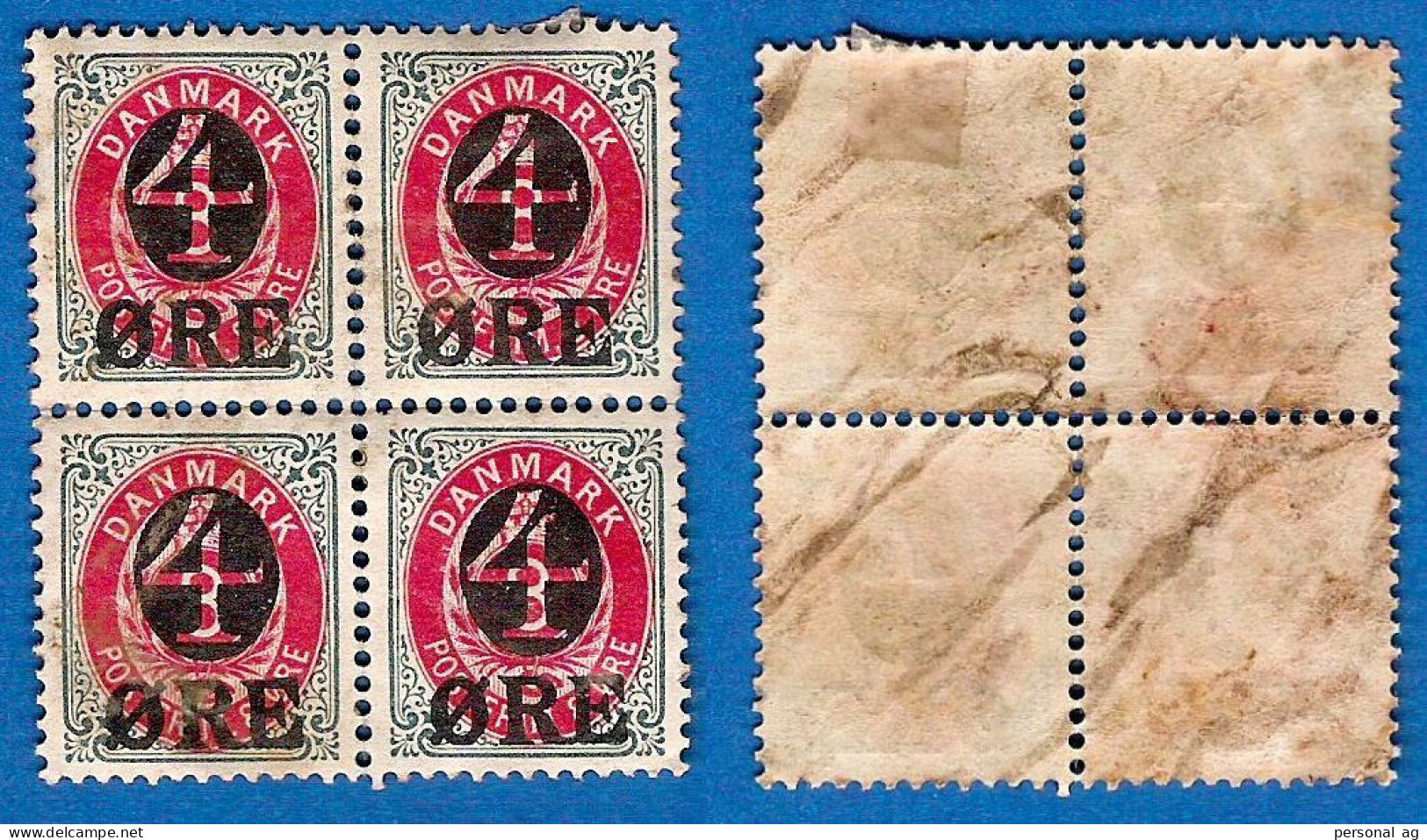 1912  Dänemark  Viererblock Mi 40 Y I,  * - Unused Stamps