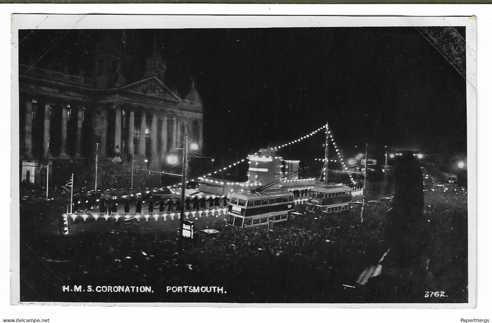 Real Photo Postcard, Hampshire, Portsmouth, Model Ship H.M.S. Coronation, Guildhall Square, King George The Sixth, 1937. - Portsmouth