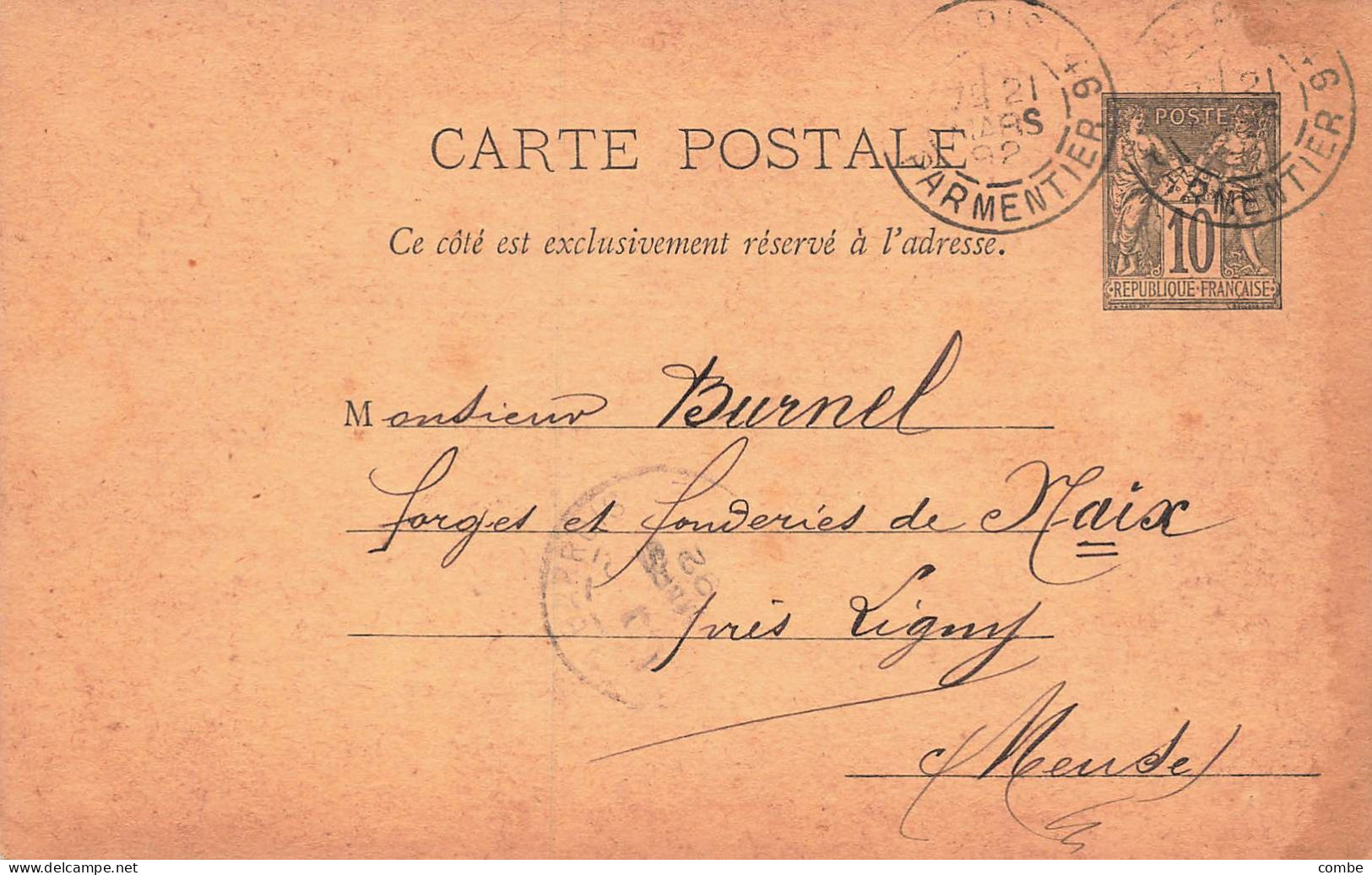 PARIS - 1892 - CARTE PRECURSEUR  SAGE REPIQUAGE PRIVE DE L.GASNE FONTES FERS ACIER. POUR NAIX PRES LIGNY - Cartes Précurseurs