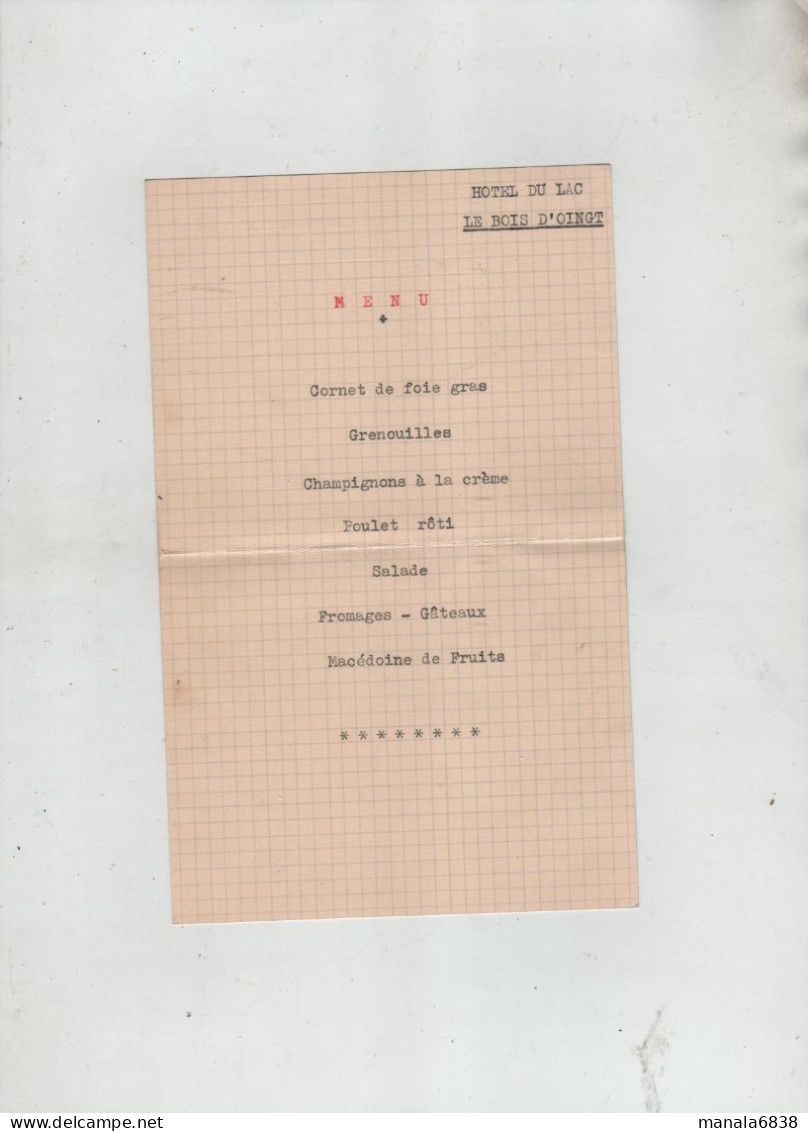 Hôtel Du Lac Le Bois D'Oingt Menu 1952 Sortie Amicale Itinéraire Programme Delair Serra Concours Boules Apéritif - Menükarten