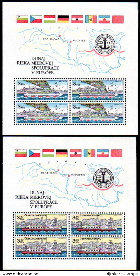 CZECHOSLOVAKIA 1982 Danube Commission Blocks MNH / **.  Michel Blocks 51-52 - Blocks & Sheetlets