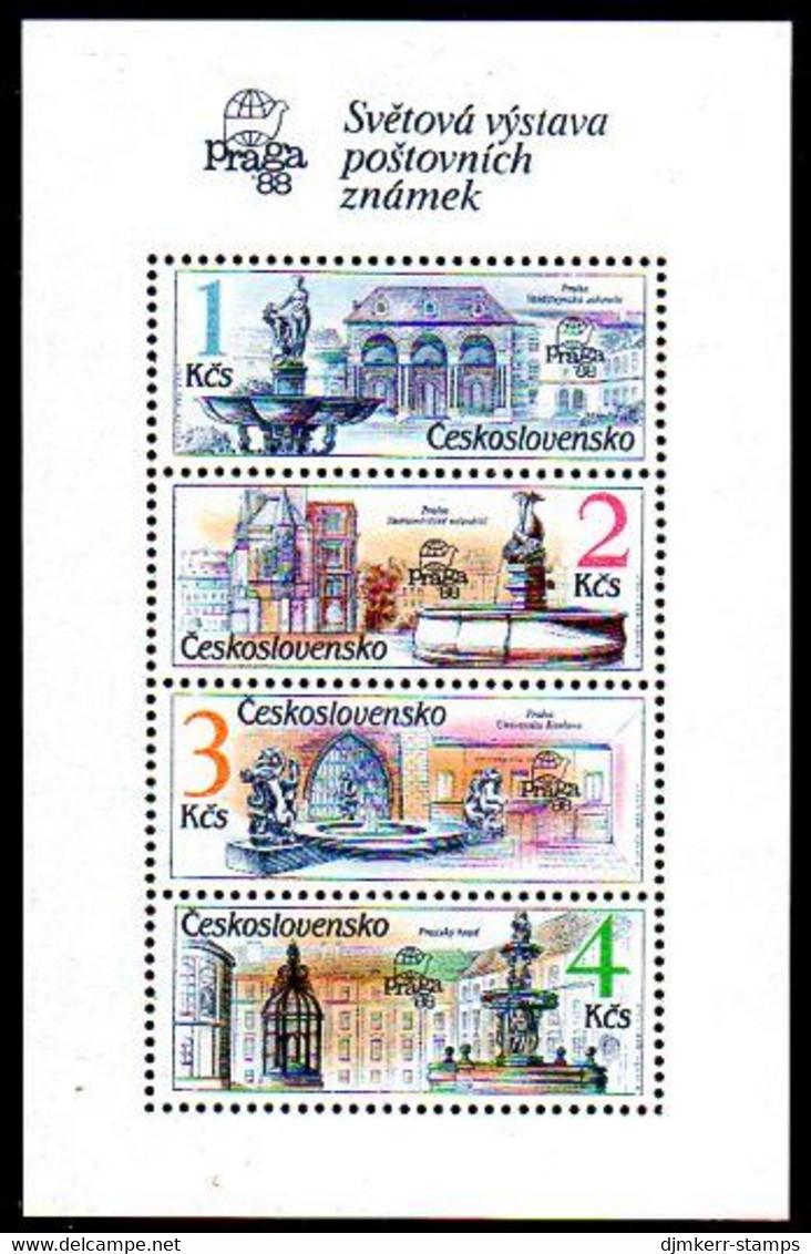 CZECHOSLOVAKIA 1988 PRAGA '88: Fountains Block MNH / **.   Michel Block 81 - Blokken & Velletjes