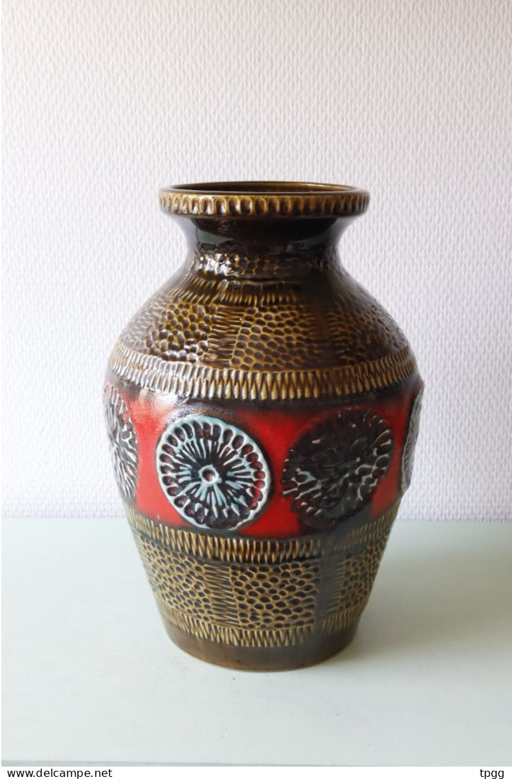 Vase Céramique Allemande Vintage Décor Texturé Abstrait - Other & Unclassified
