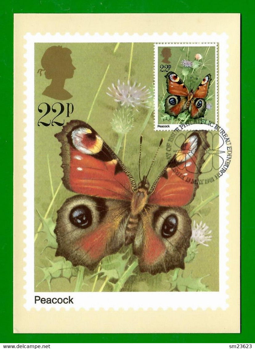 Großbritannien  1981 Mi.Nr. 877 , Butterflies - Peacock - Maximum Card - First Day Of Issue 13 May 1981 - Cartes-Maximum (CM)