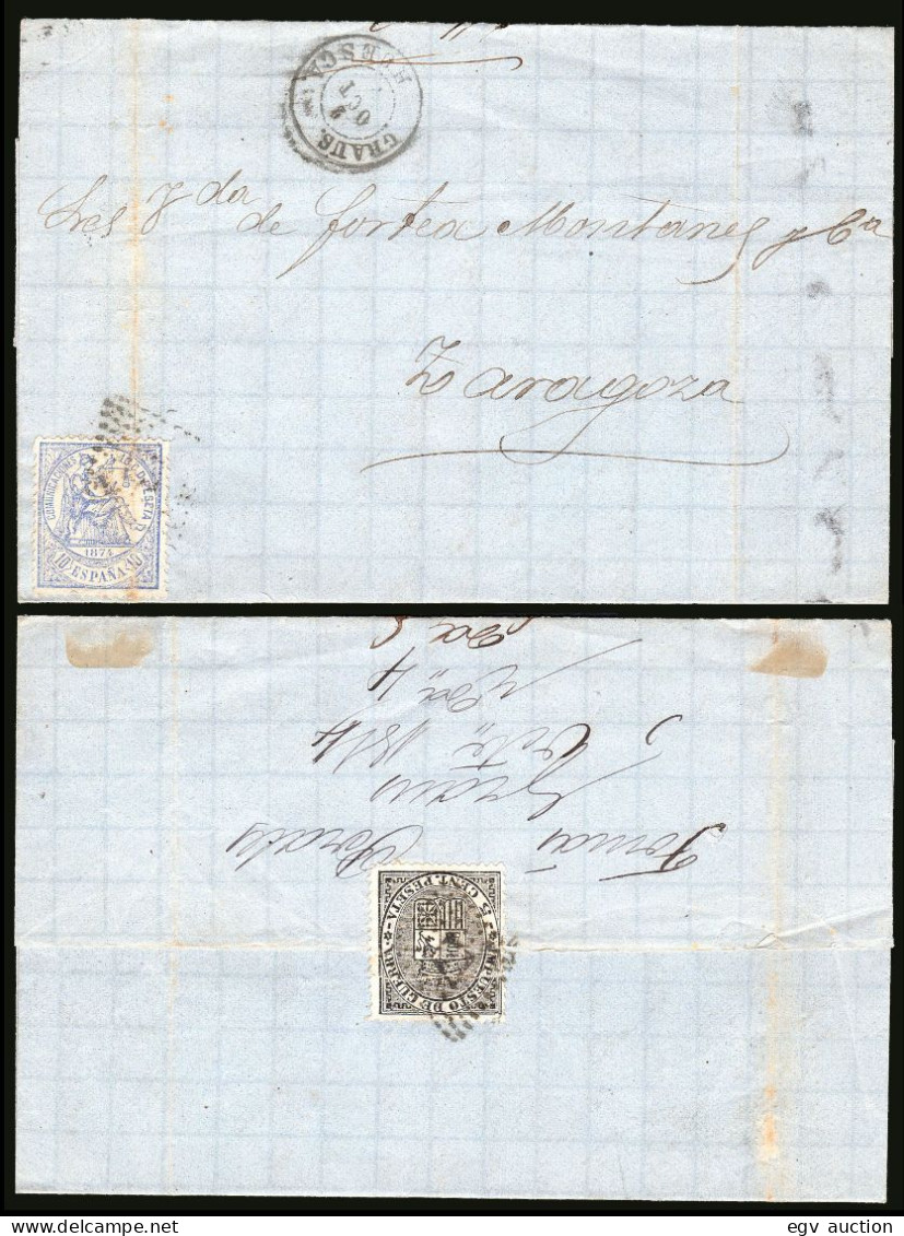 Huesca - Edi O 145+154 - 1874 - Envuelta Mat Rombo Puntos + Fech. Tp. II "Graus" - Covers & Documents