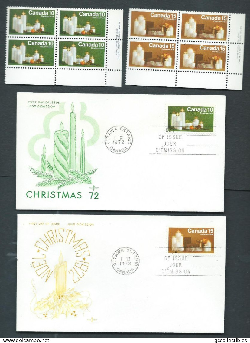 Canada - # 608-609 LR. PB. MNH + 2 FDC's - Christmas 1972 - Candles - Hojas Bloque