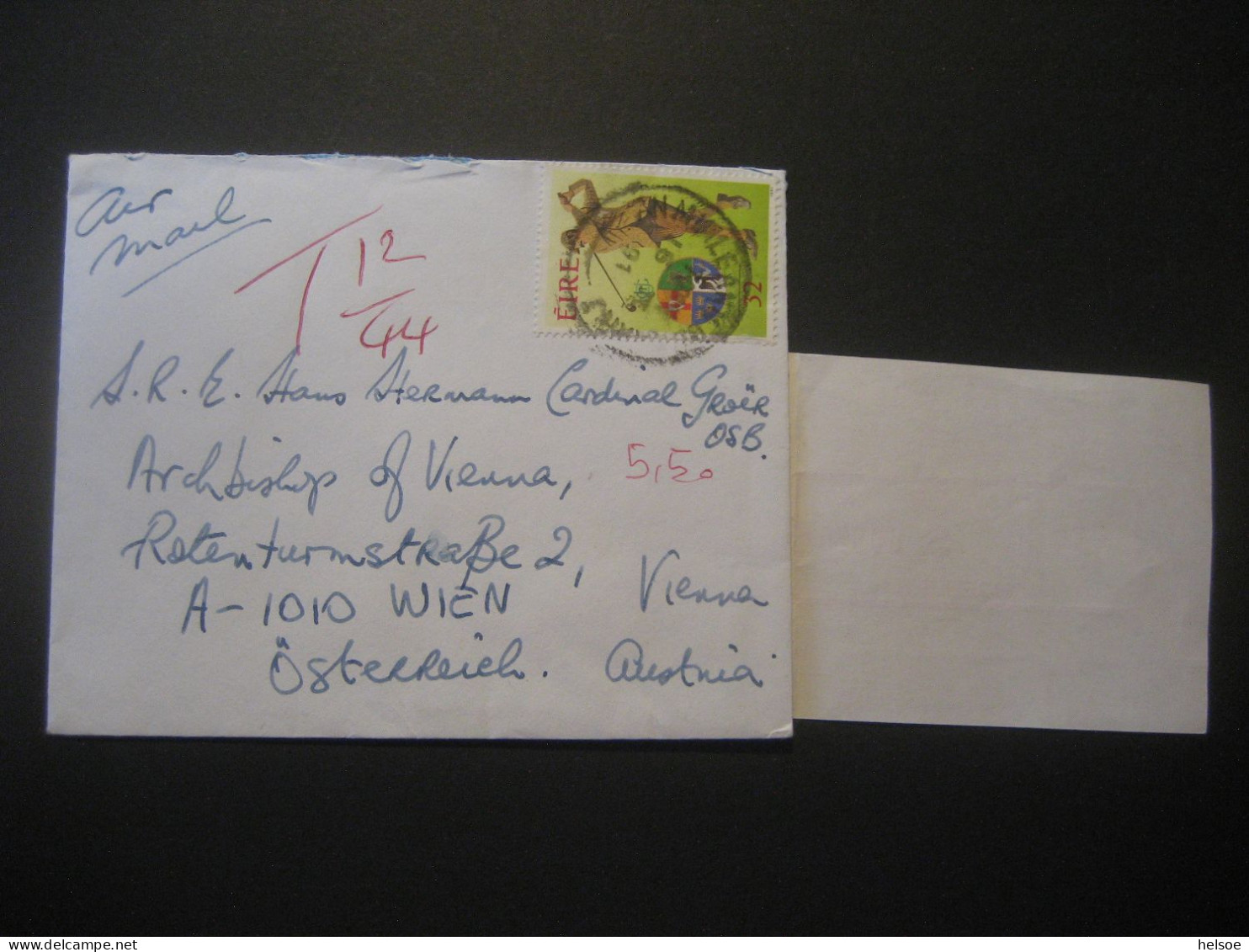 Irland 1991- Brief Mit Nachgebühr Gelaufen Von Mullingar Nach Wien - Briefe U. Dokumente