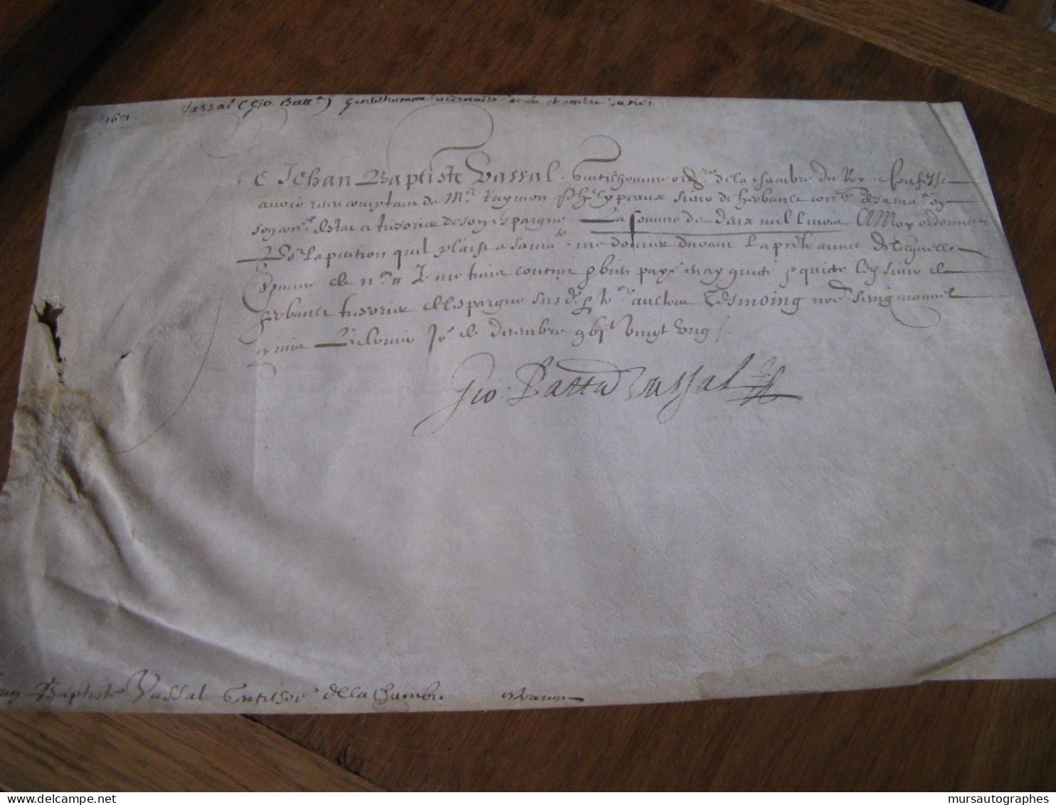 JEAN-BAPTISTE VASSAL Autographe Signé 1621 PHELYPEAUX LOUIS XIII Parchemin RARE - Personnages Historiques