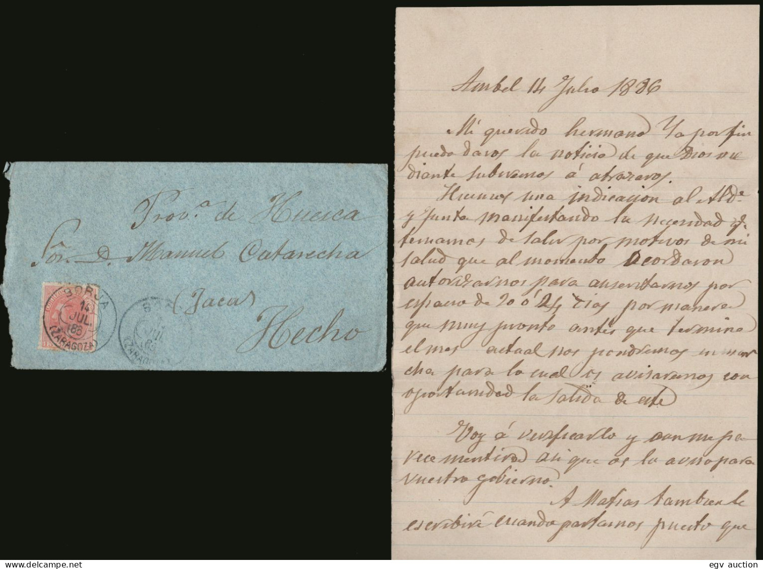 Zaragoza - Edi O 210 - 1886 - Carta Fechada En Ambel Mat Trébol "Borja" - Brieven En Documenten