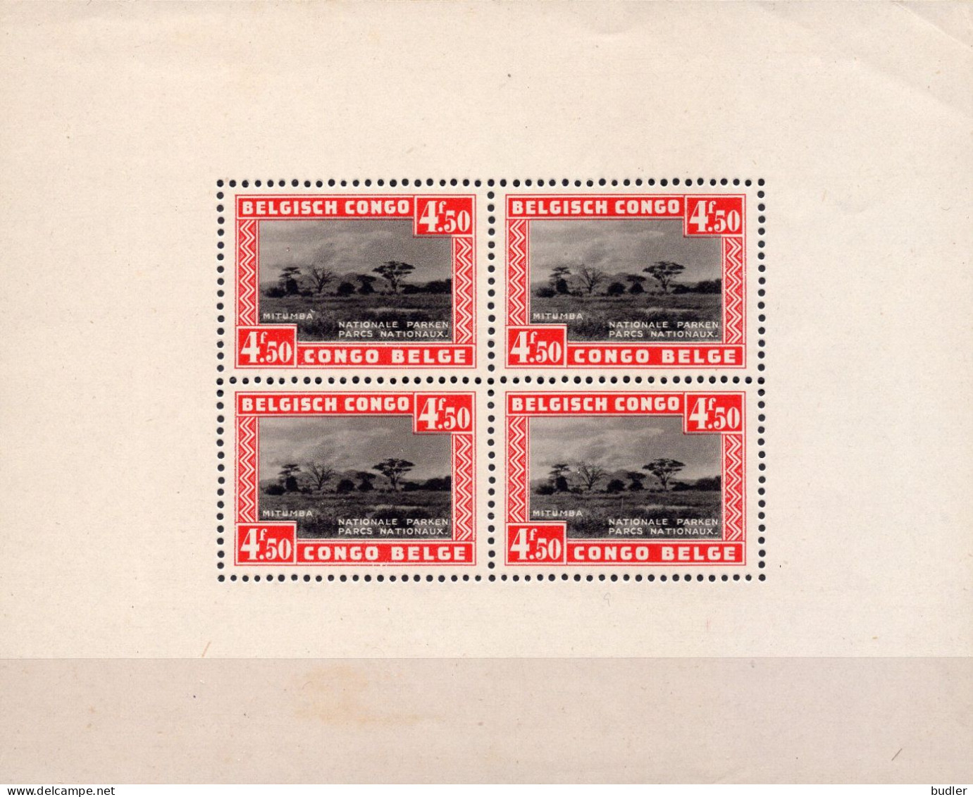 Belgisch Congo / Congo Belge:1937: BF1** : 4 X 4.50 Fr. : Postfris / Neuf / MNH. - Blocs