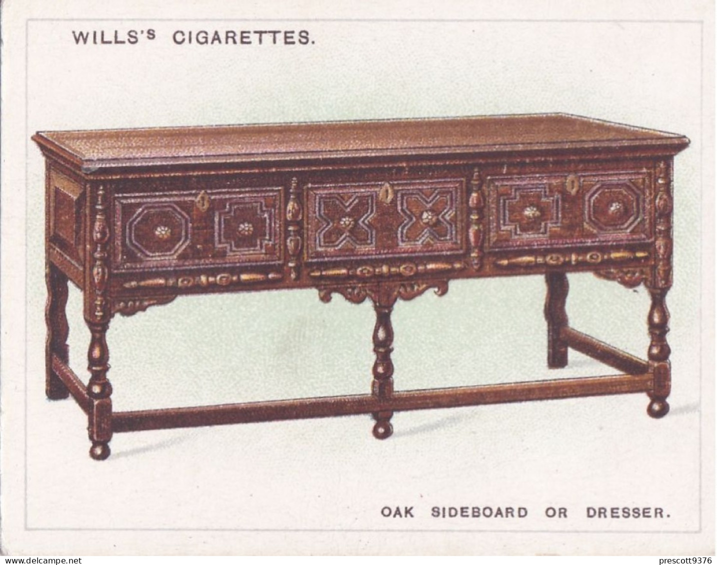 Old Furniture 1923 - No9 Oak Sideboard Dresser 17C  - Wills Cigarette Card - Original Card - Large Size - Wills