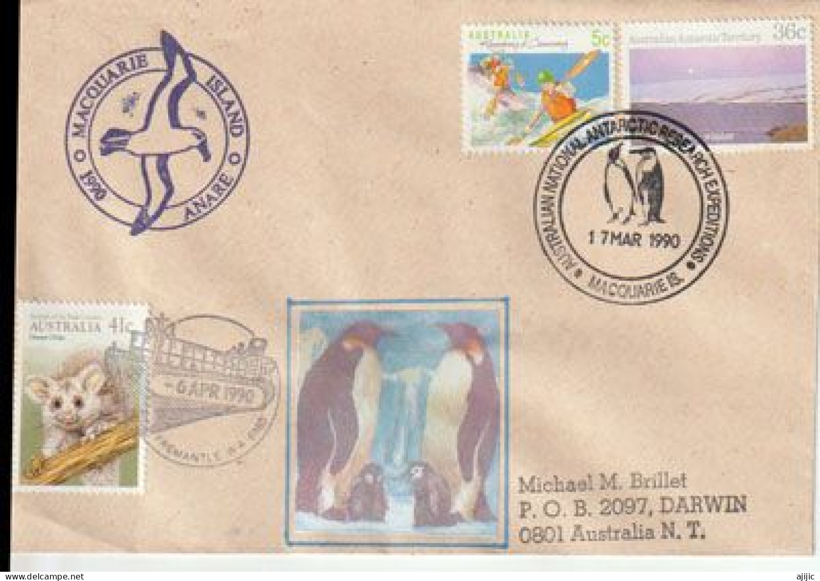Expedition Australienne Antarctique à L'île Macquarie,grand Albatros, Belle Lettre De 1990, Escale Retour Fremantle - Briefe U. Dokumente