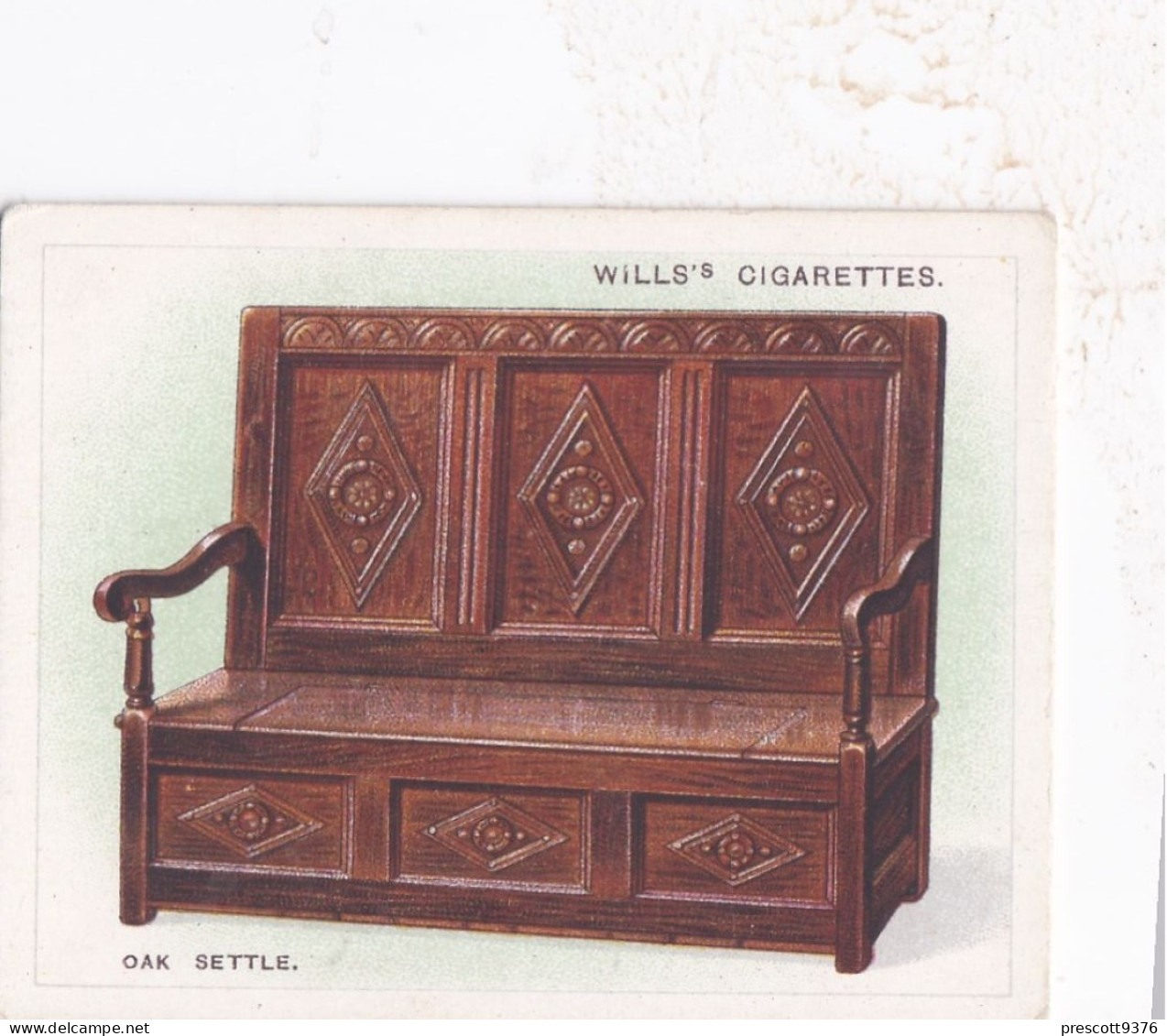 Old Furniture 1923 - No6 Oak Settle  - Wills Cigarette Card - Original Card - Large Size - Wills