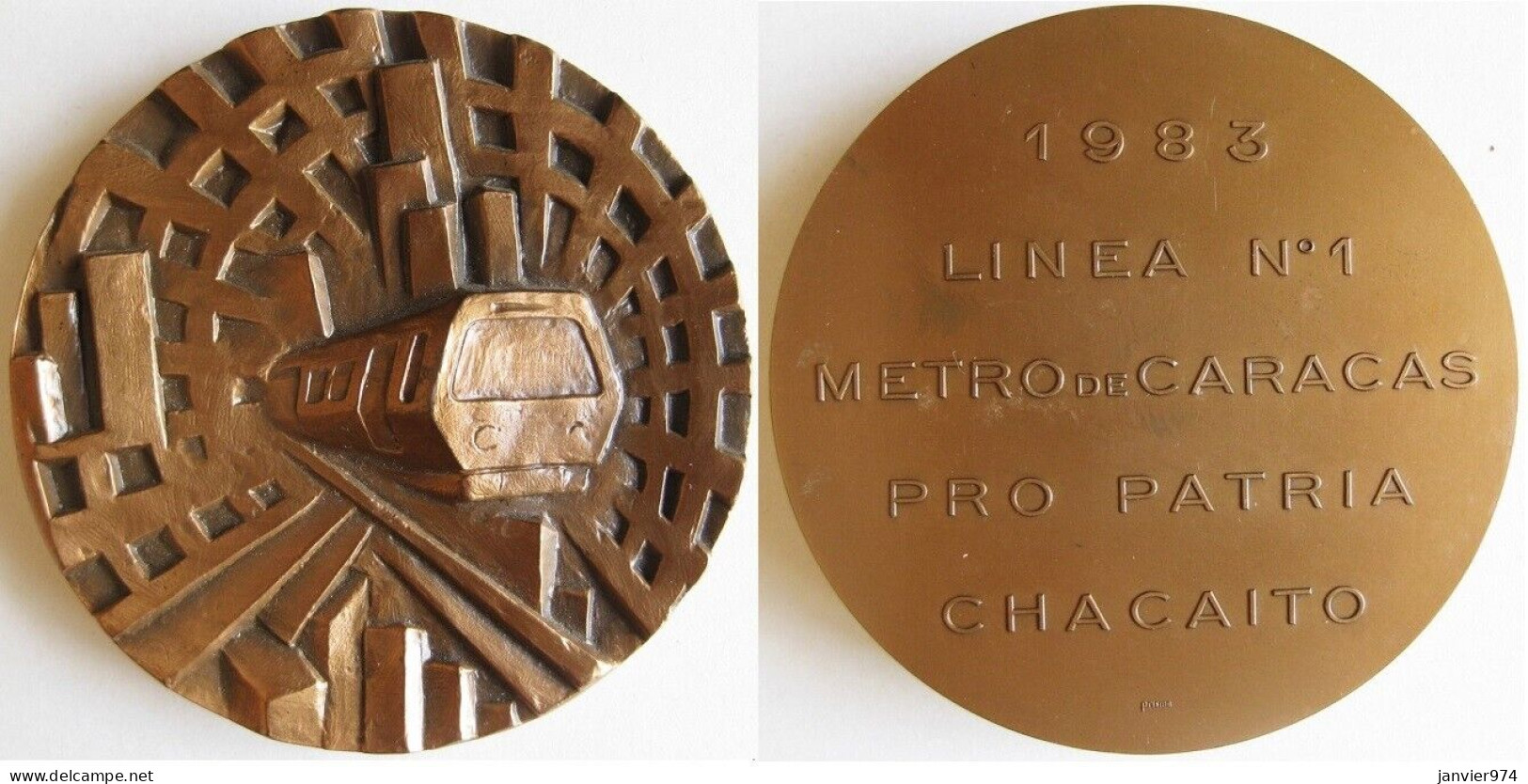 Venezuela Médaille Metro De Caracas 1er Ligne Entre Propatria – Chacaíto 1983 Par PRISME - Train - Otros & Sin Clasificación