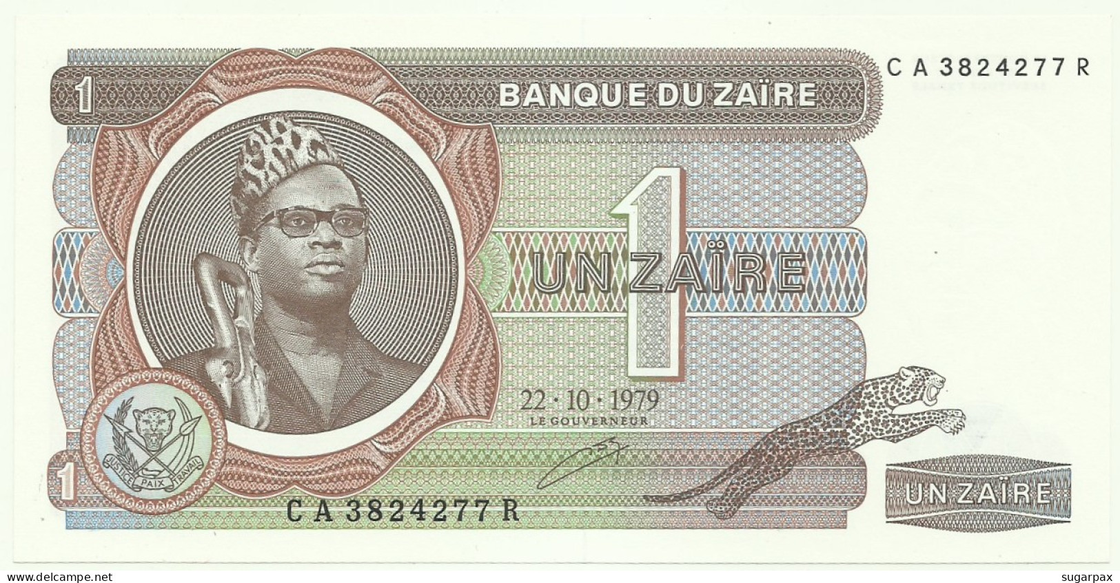 Zaïre - 1 Zaïre - 22.10.1979 - Pick 19.a - Unc. - Sign. 5 - Prefix C A , Sufix R - Mobutu - Zaïre