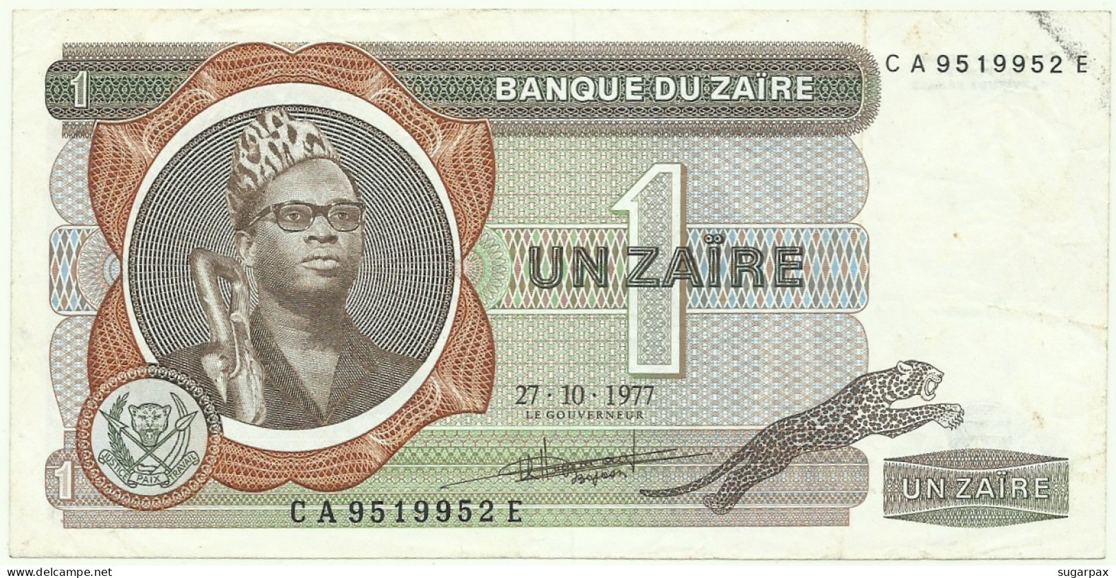 Zaïre - 1 Zaïre - 27.10.1977 - Pick 18.b -  Sign. 4 - Prefix C A , Sufix E - Mobutu - Zaïre