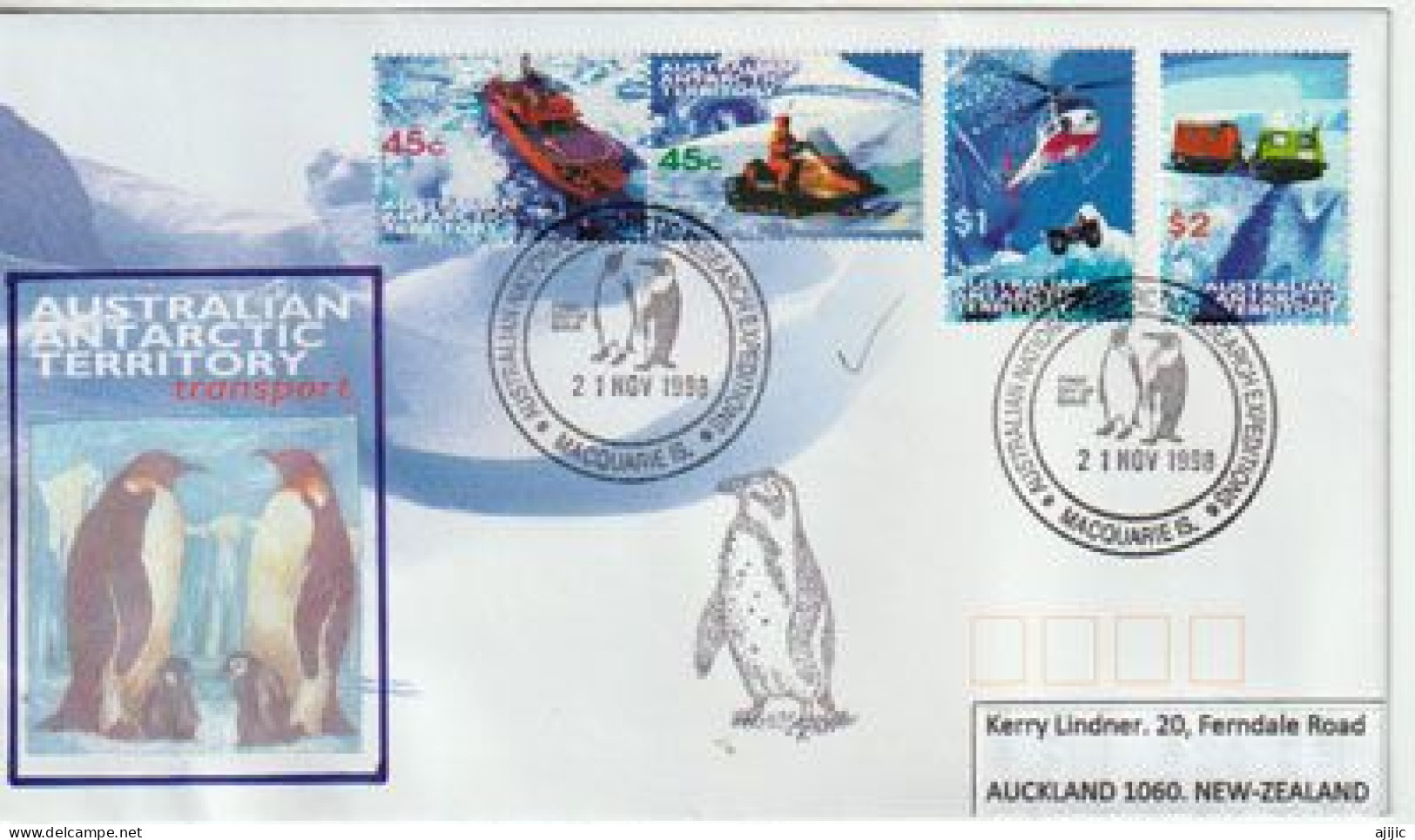 Moyens De Transports En Antarctique,  Belle Lettre FDC Adressée En Nouvelle-Zélande, Année 1998. Yv. 115/18 - Lettres & Documents