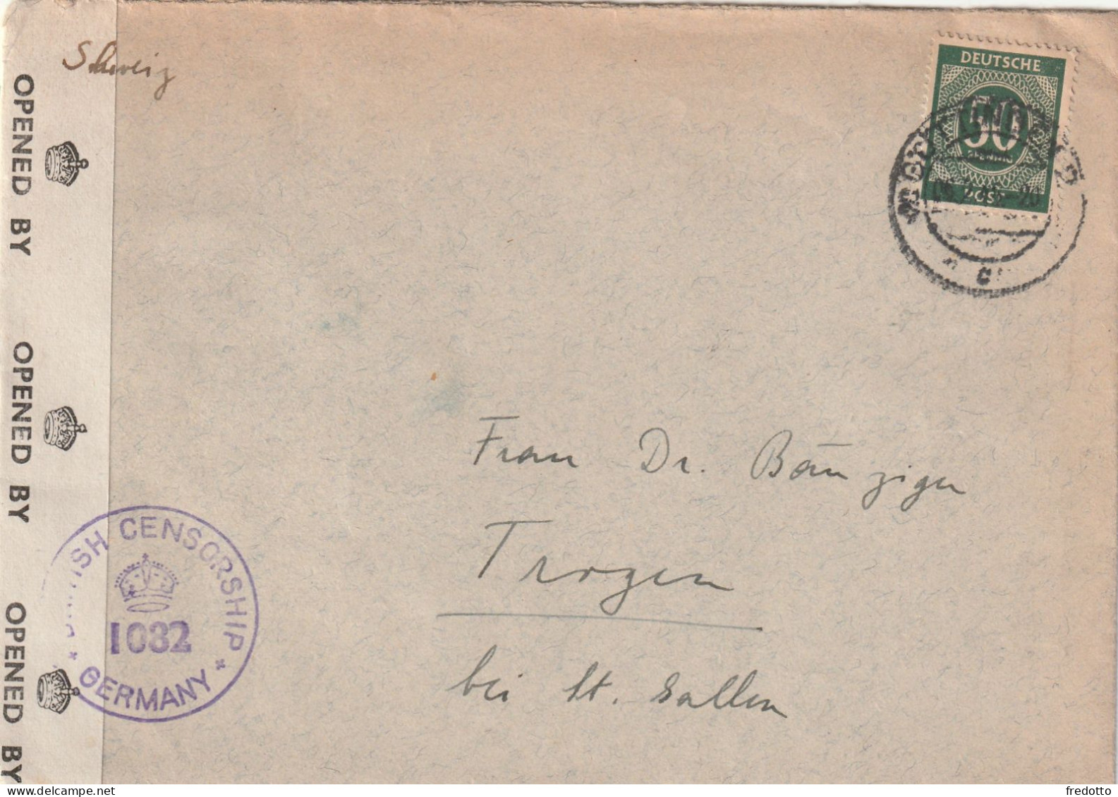 Zensur-Brief Von Göttingen In Die Schweiz 1945 - OC38/54 Occupation Belge En Allemagne