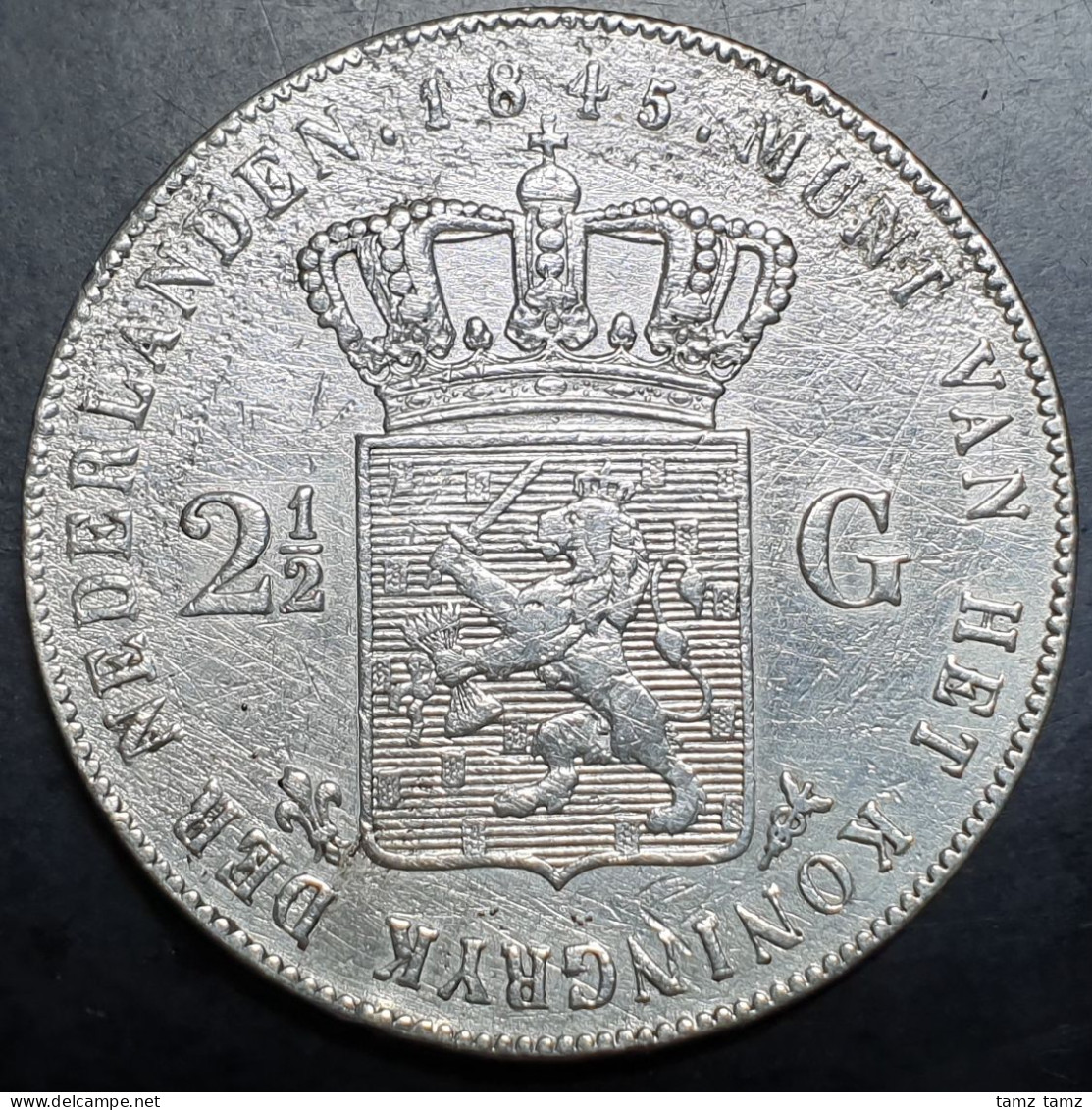 Netherlands 2 1/2 2.5 Gulden Willem William II 1845 Very Fine Polished - 1840-1849: Willem II.