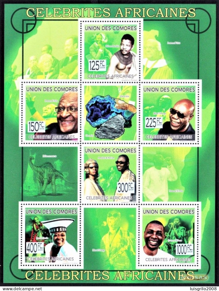 Celebrites Africaines - Prix Nobel/ Nobel Prize: Nelson Mandela, Desmond Tutu... -|- Comores, 2009 - MNH . Perforated - Comores (1975-...)