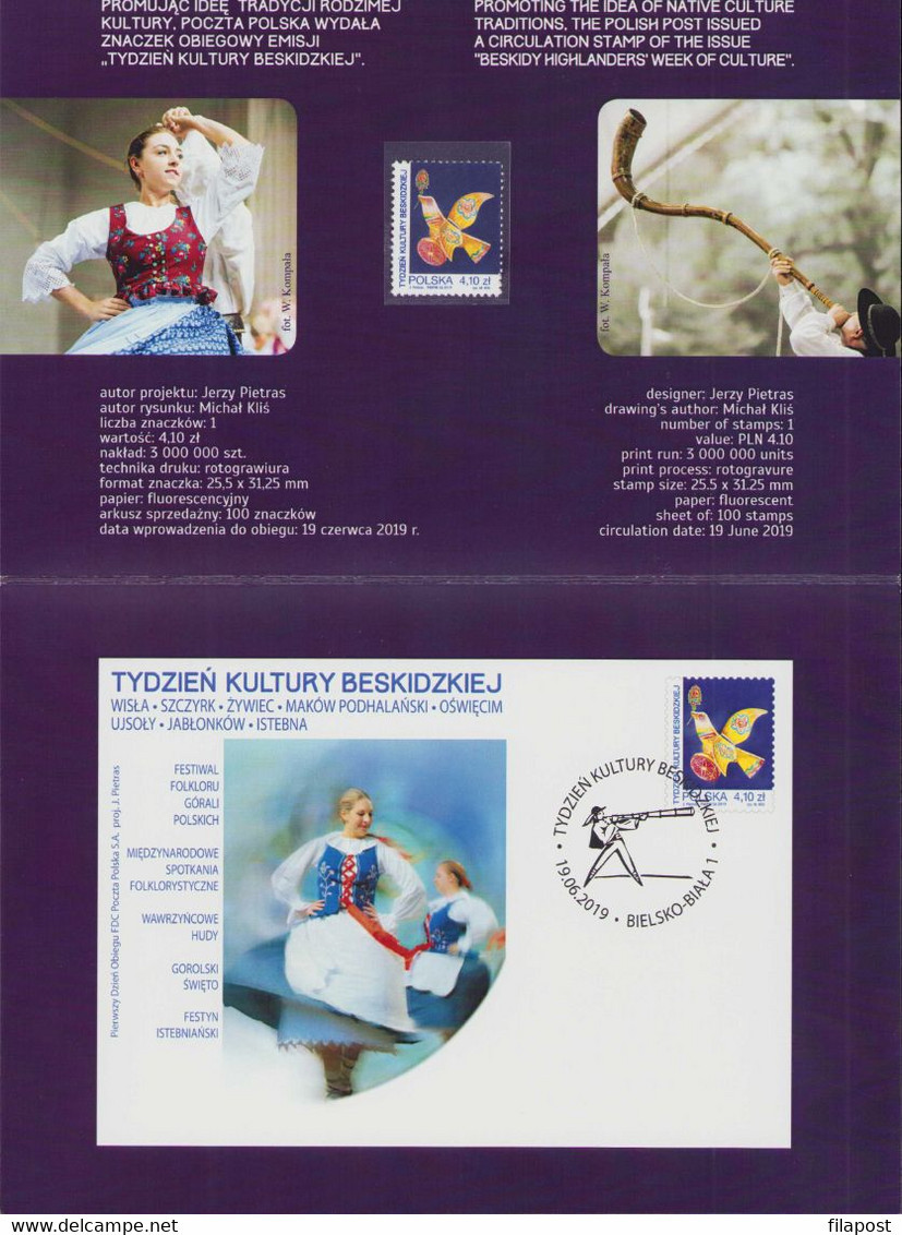 POLAND 2019 Booklet / Beskidy Highlanders Week Of Culture, Klepok Painted Bird, Toy, Mountain Festival / Stamp MNH** - Libretti