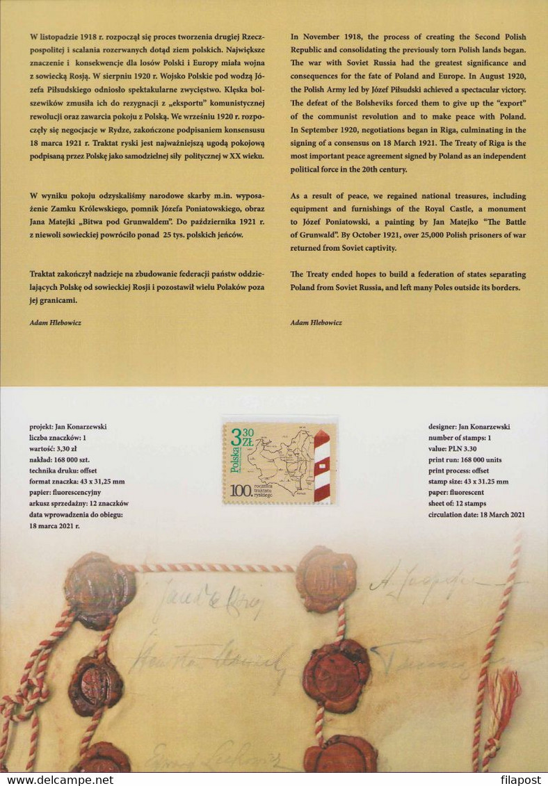 Poland 2021 Booklet / 100th Anniversary Of Peace Of Riga, Treaty Of Riga, Polish–Soviet War End / With Stamp MNH** New!! - Markenheftchen