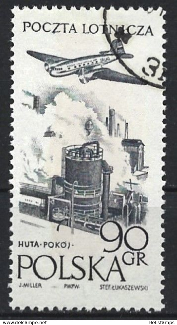 Poland 1957. Scott  #C41 (U) Plane Over ''Peace'' Steelworks - Usati