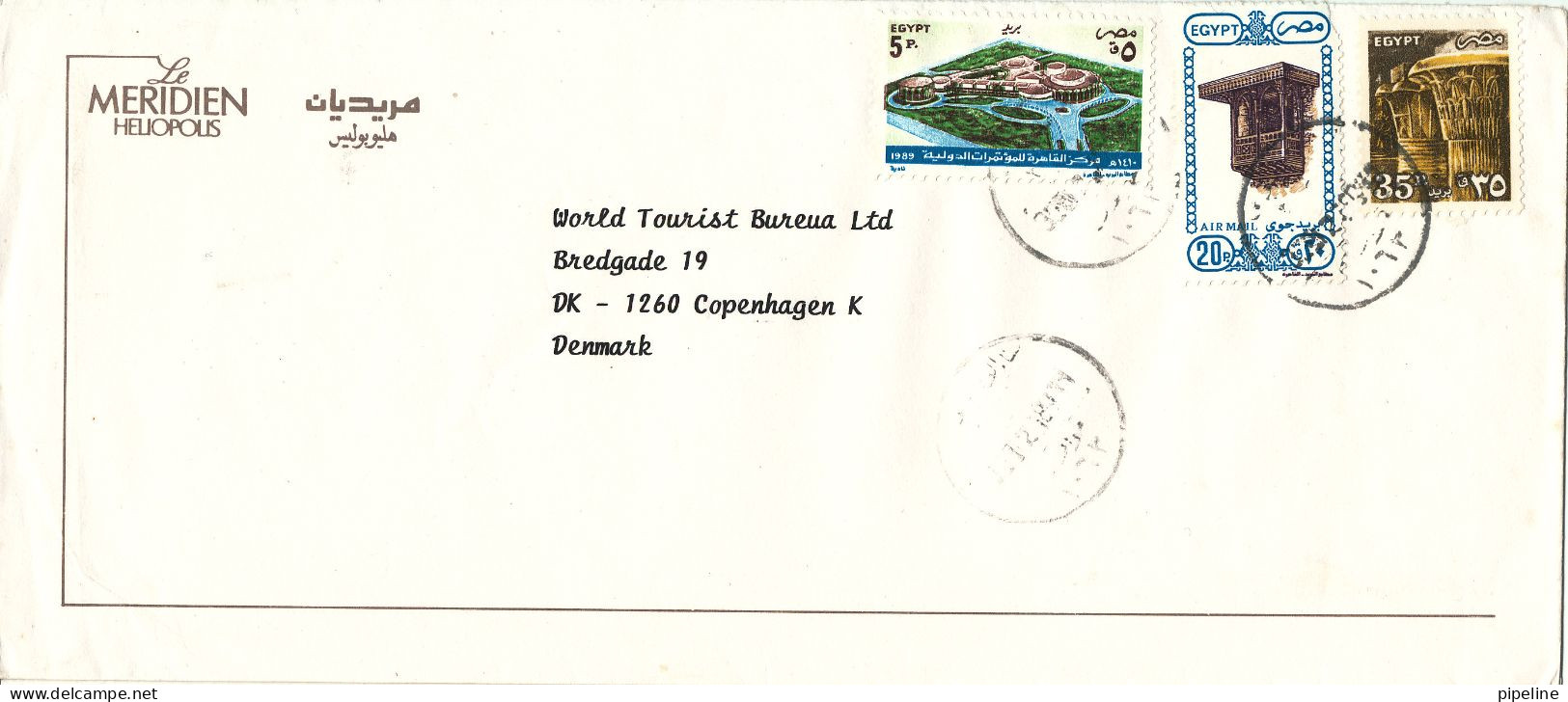 Egypt Cover Sent To Denmark 1 Of The Stamps Is Damaged - Briefe U. Dokumente