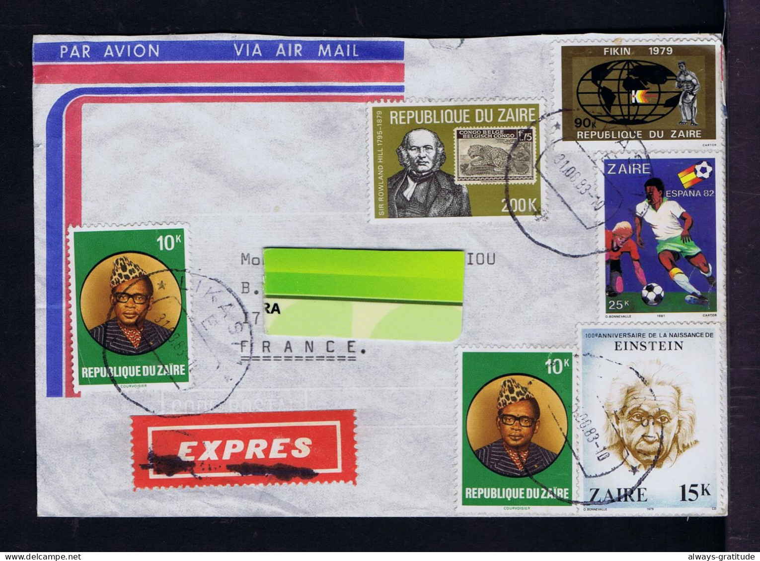 Sp9896 ZAIRE Einstein Cent. /football Soccer ESPAÑA 82 /Sir Rowland Hill Jaguar Faune / Tambor Music Mailed France 1983 - Albert Einstein