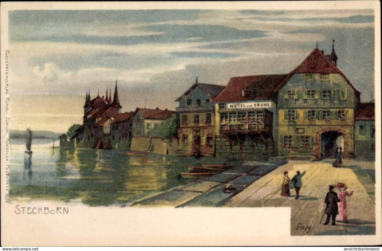 Artiste Lithographie Steckborn Kt. Thurgau Schweiz, Straßenpartie, Hotel Zur Krone - Steckborn