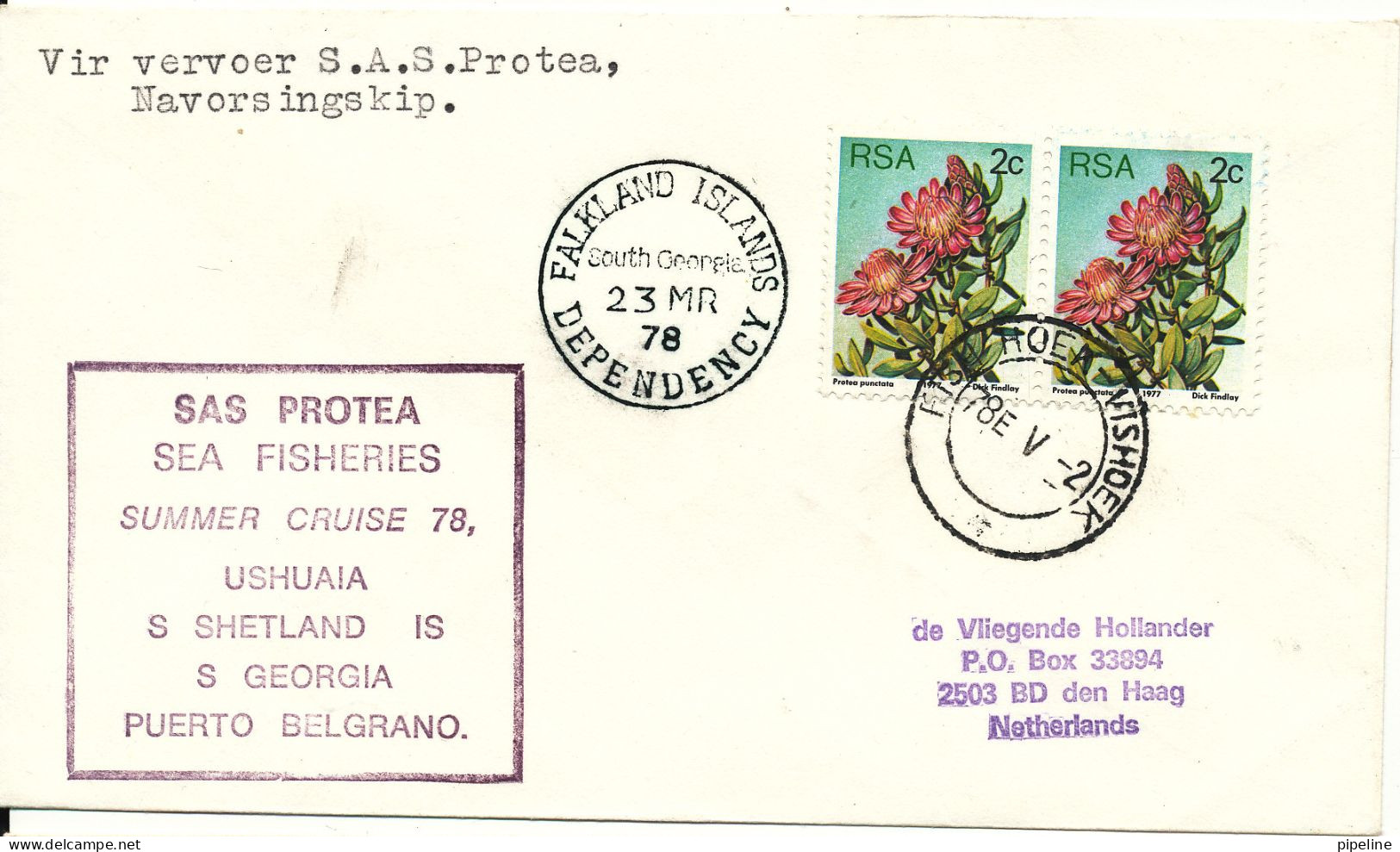 South Africa RSA Ship Cover Navorsingship S.A.S. Protea Falkland Islands Dependency 23-3-1978 And Fish Hoea - Vishoek 2- - Storia Postale