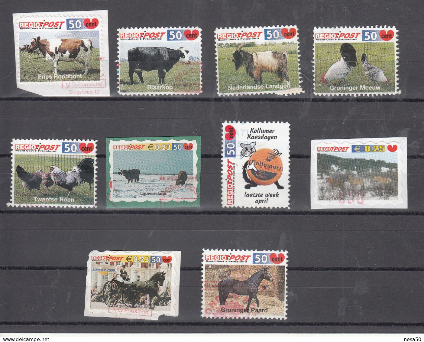 Nederland Stads- Regio Post , 10 Verschillende Dieren, Animals, Koe, Cow, Kip, Chicken, Paard, Horse - Gebraucht