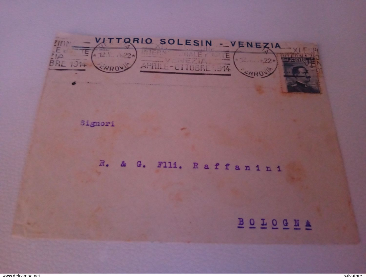 LETTERA PUBBLICITARIA  CON ANNULLO PUBBLICITARIO INTERNAZIONALE D'ARTE DI VENEZIA  1914- VIAGGIATA 1922 - Publicité